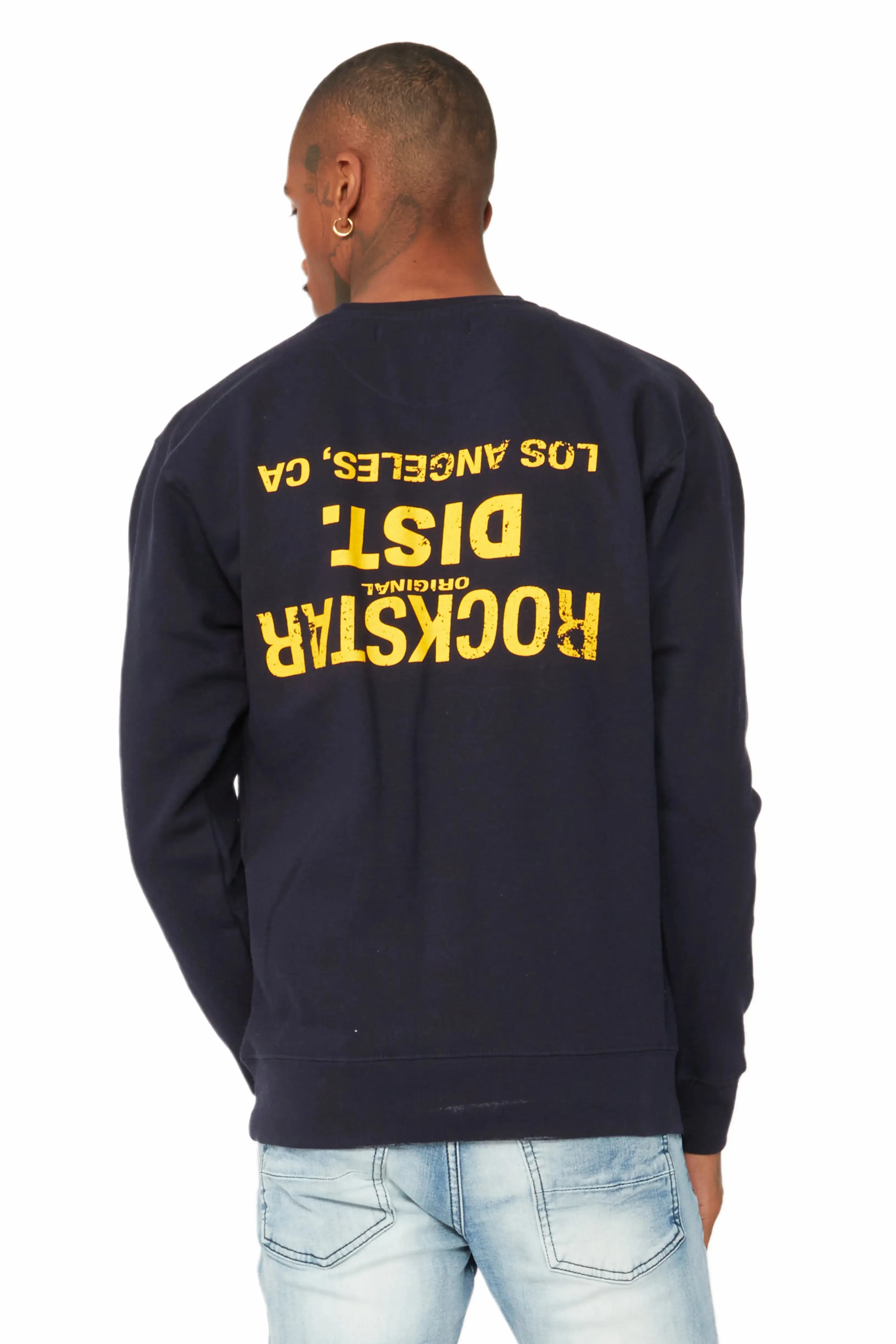 Dist. Town Navy/Yellow Graphic Crewneck