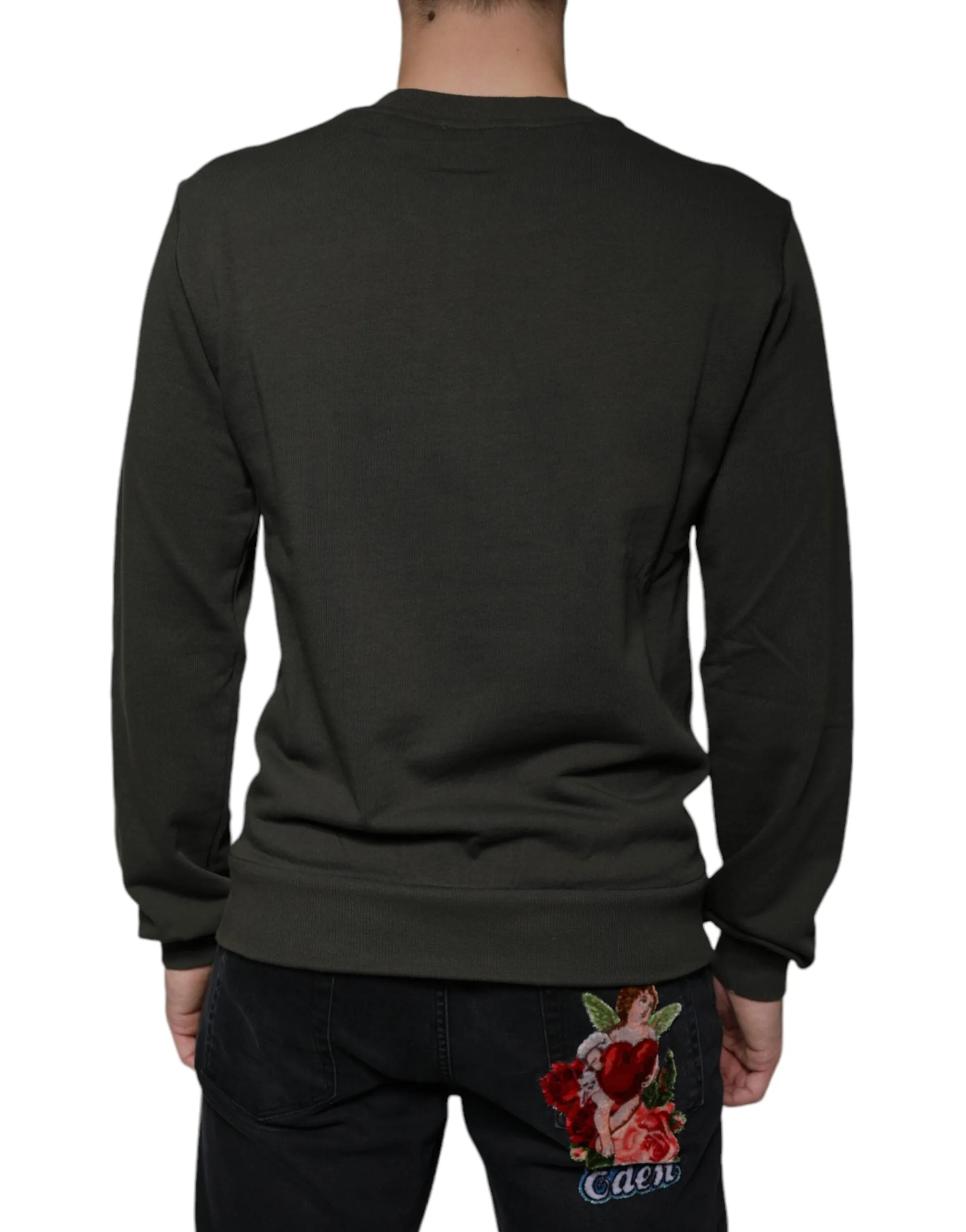 Dolce & Gabbana Army Green DG Crown Crew Neck Pullover Sweater