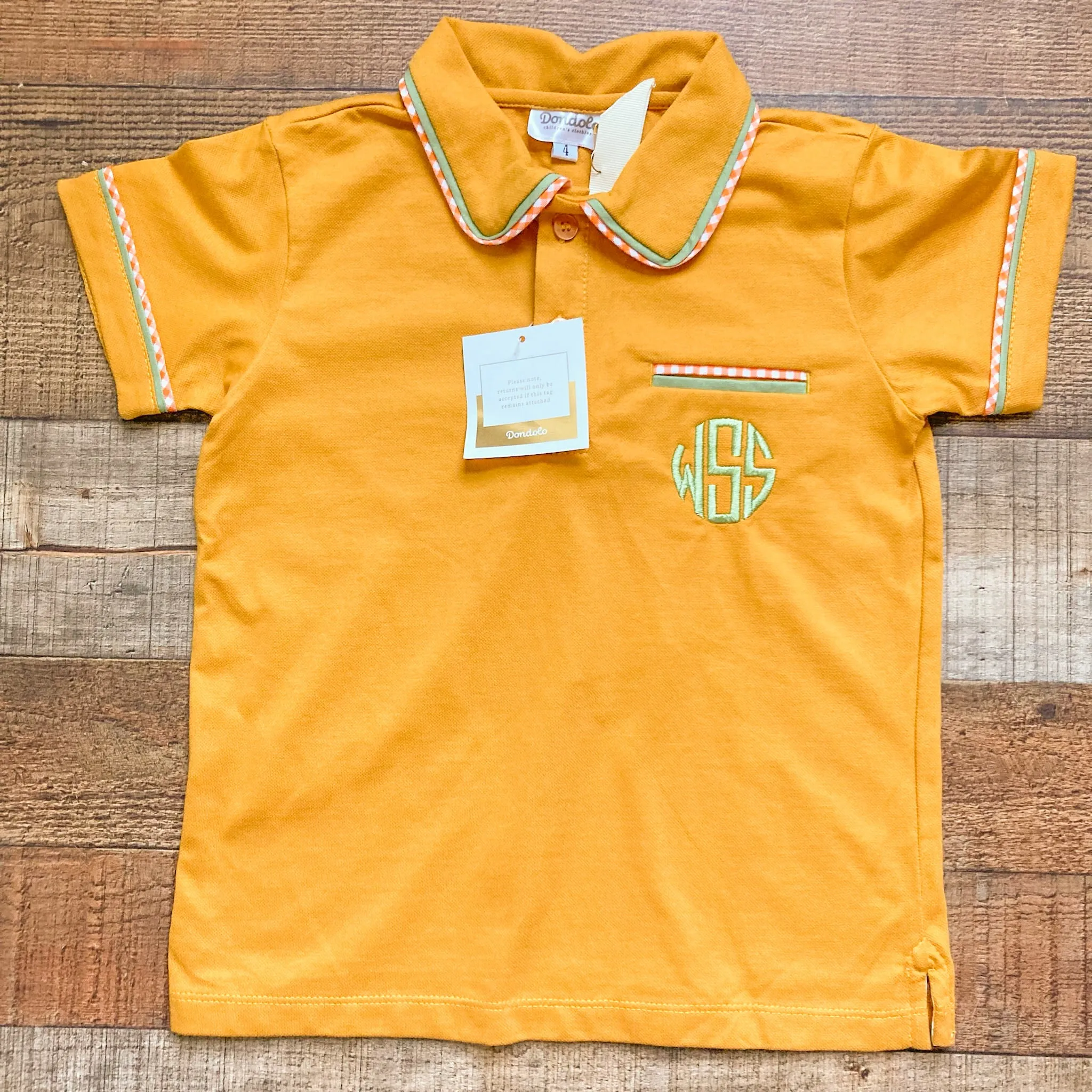 Dondolo Pumpkin Monogrammed "WSS" Collared Shirt NWT- Size 4