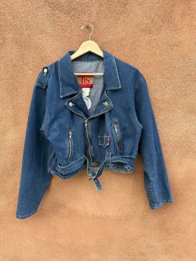 Don't Stop Denim Biker Style Cropped Jacket