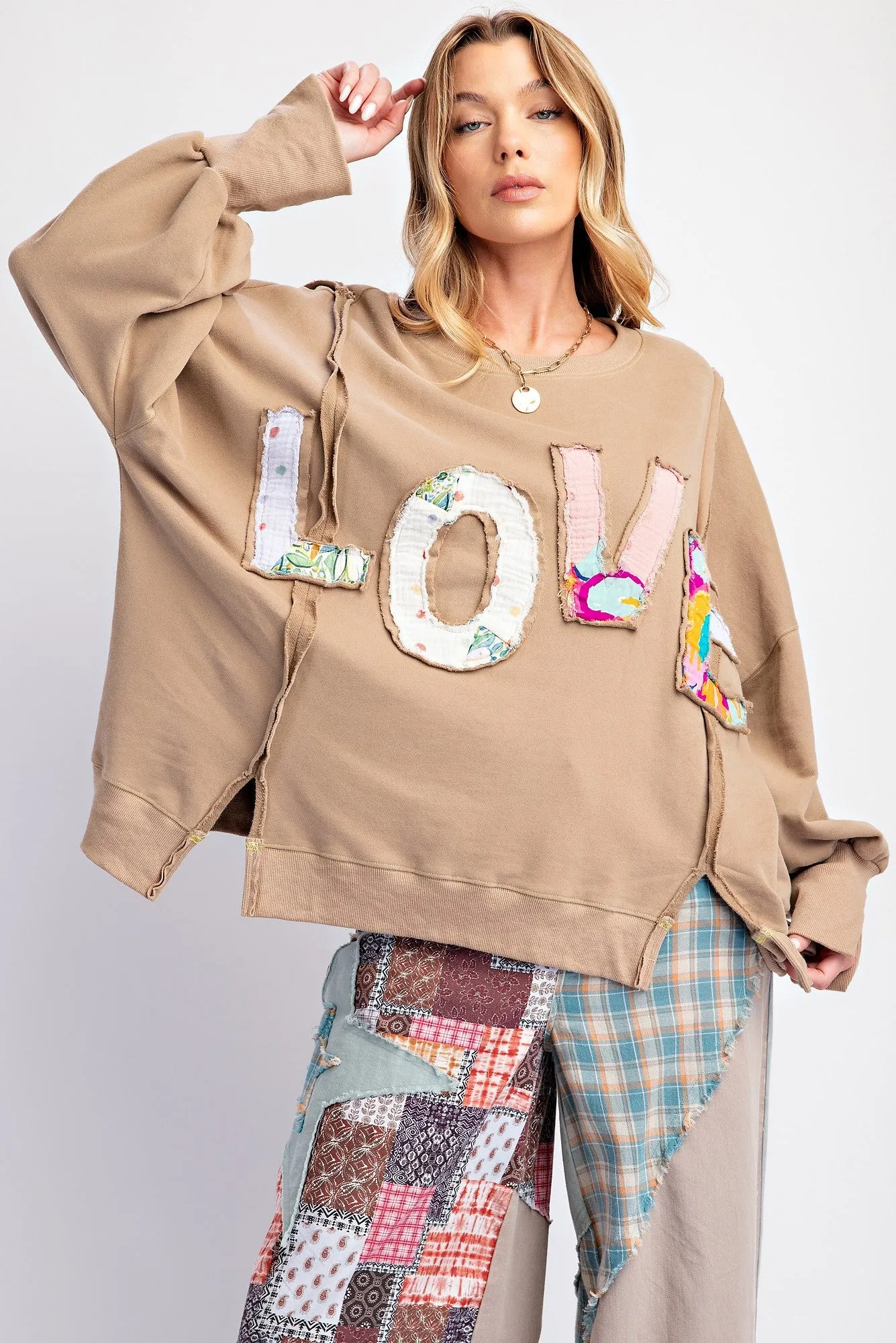 Easel Love Patch Washed Terry Knit Pullover