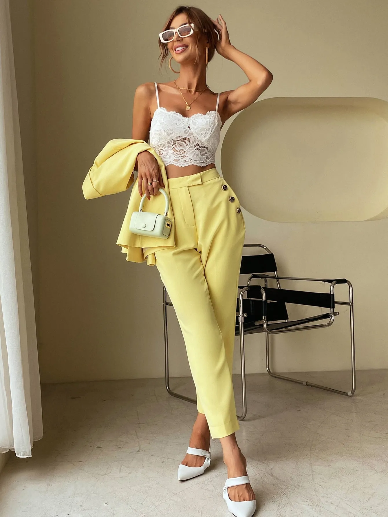 Elegant Plain Pocket Natural Cropped Women Pants