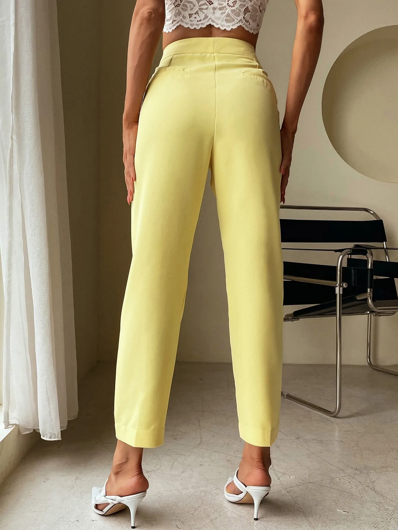 Elegant Plain Pocket Natural Cropped Women Pants