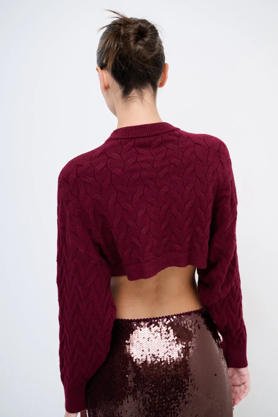 Embellished cable-knit cropped sweater wholesale