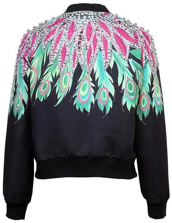 Embellished Peacock Bomber Jacket