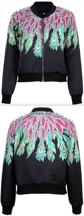 Embellished Peacock Bomber Jacket