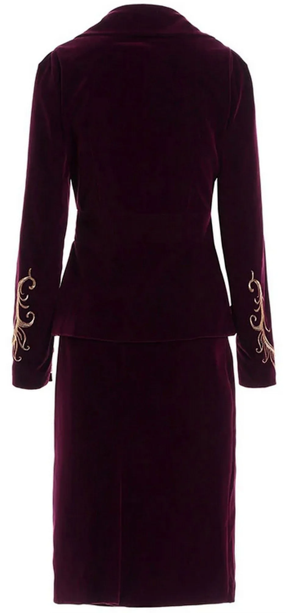 Embroidered Velvet Jacket and Skirt Set