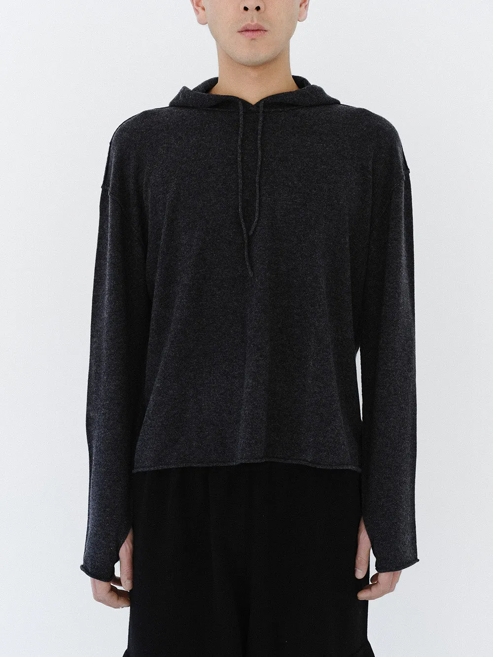 (EQUILIBRIUM) (UNISEX) ETHAN CASHMERE WOOL HOODIE KNIT (BLACK)