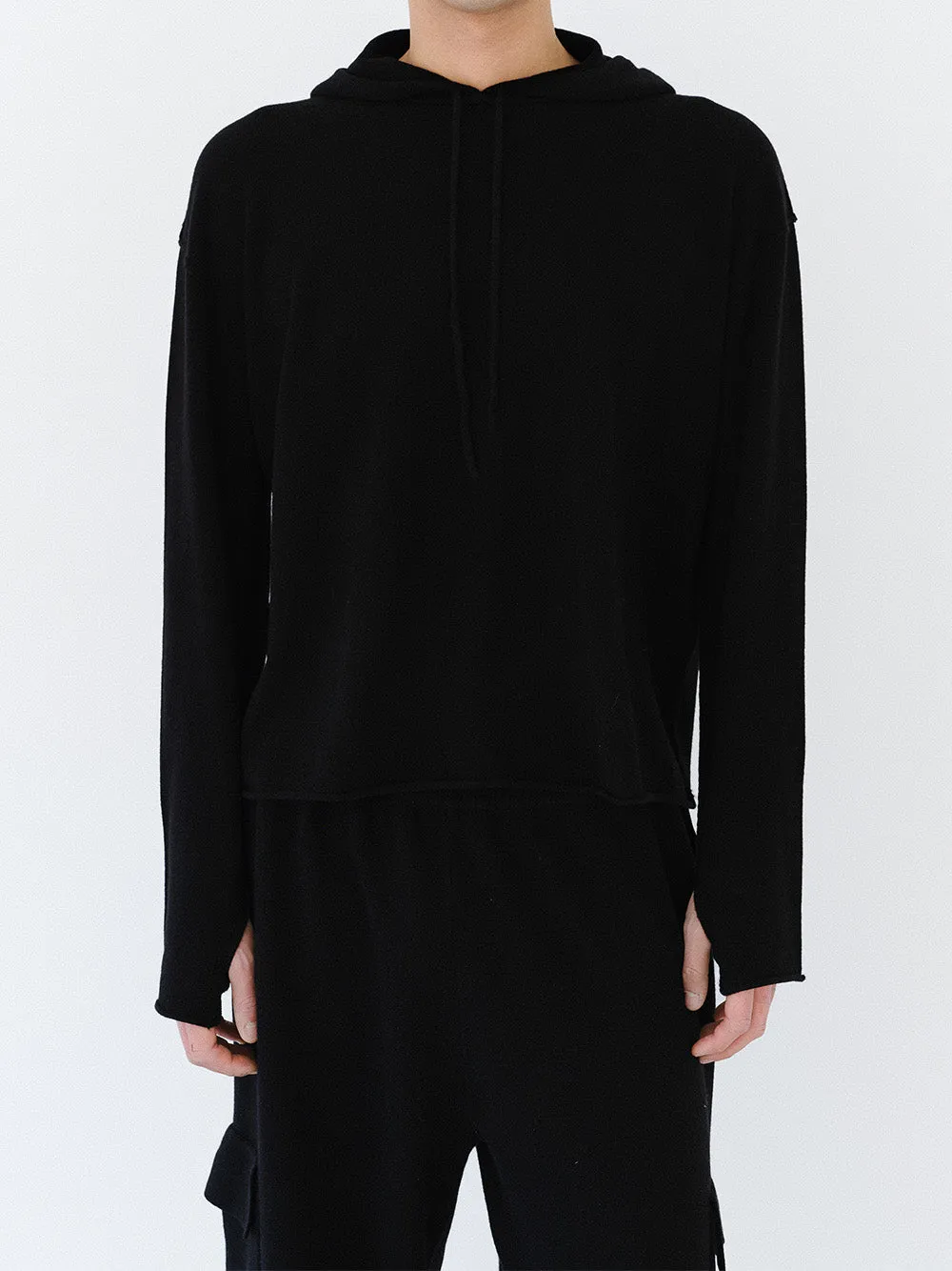 (EQUILIBRIUM) (UNISEX) ETHAN CASHMERE WOOL HOODIE KNIT (BLACK)