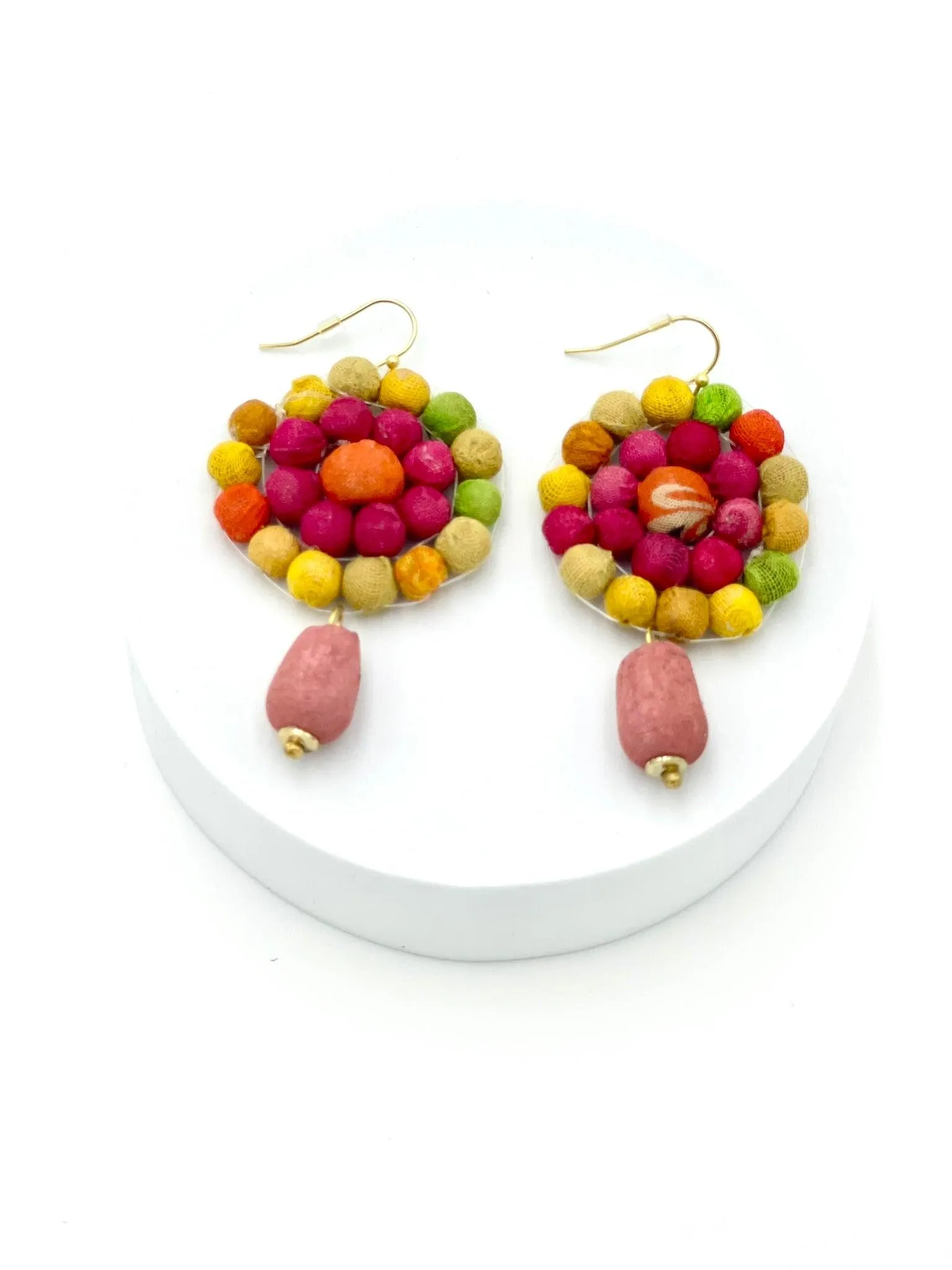 Fair Trade, Daisy Drop Earrings with Upcycled Cotton Fabric