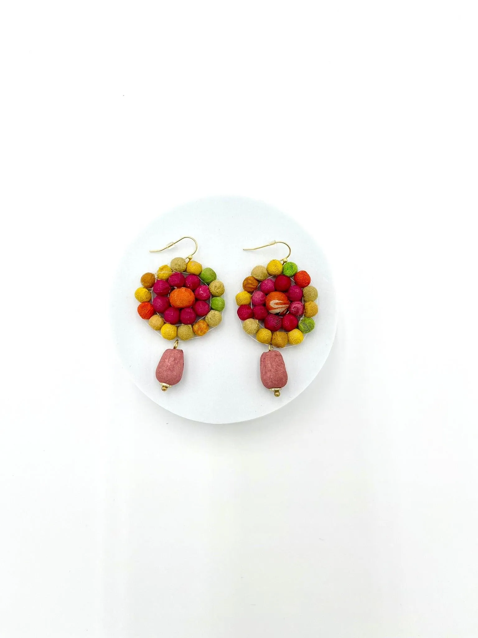 Fair Trade, Daisy Drop Earrings with Upcycled Cotton Fabric