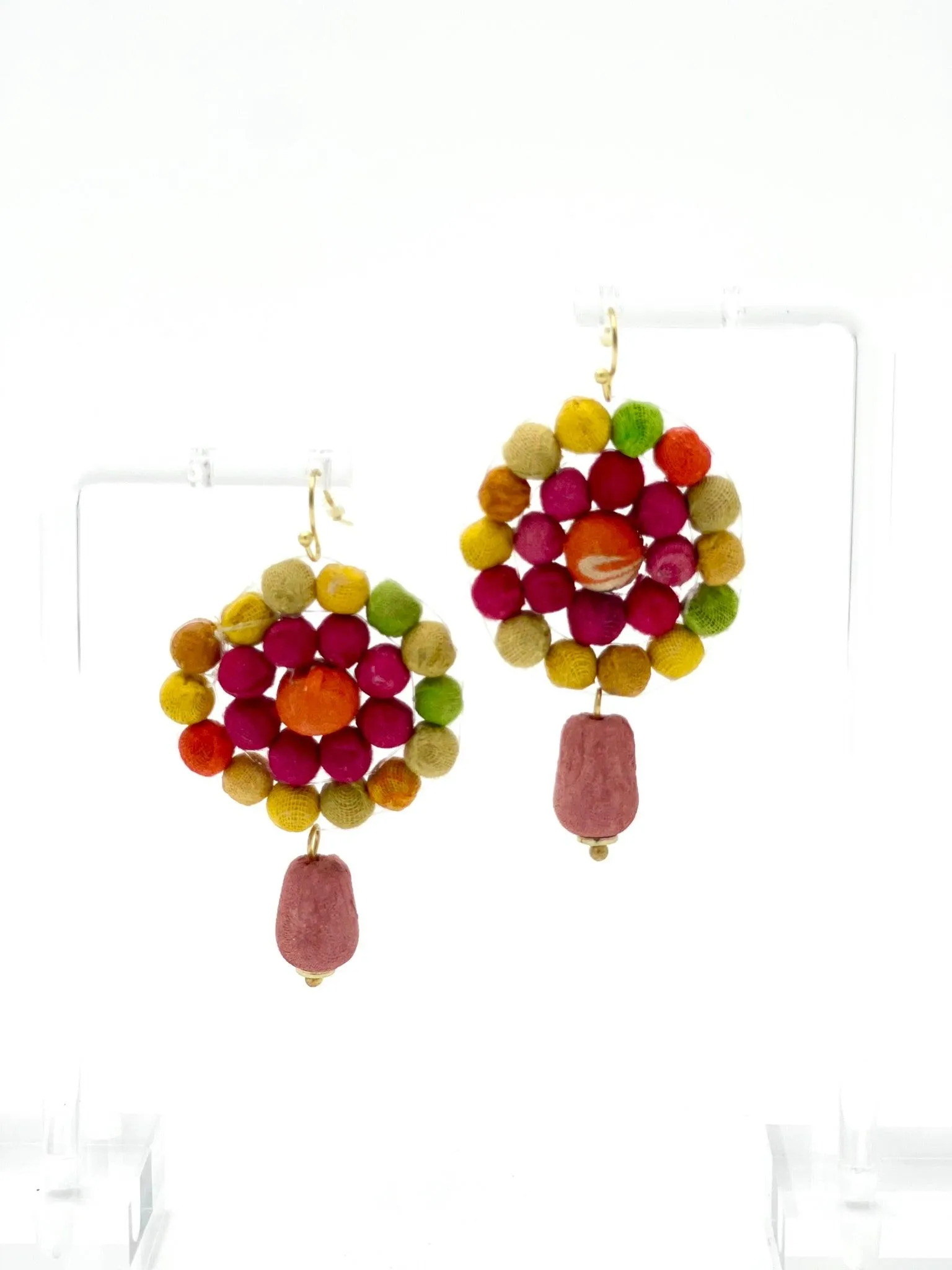 Fair Trade, Daisy Drop Earrings with Upcycled Cotton Fabric