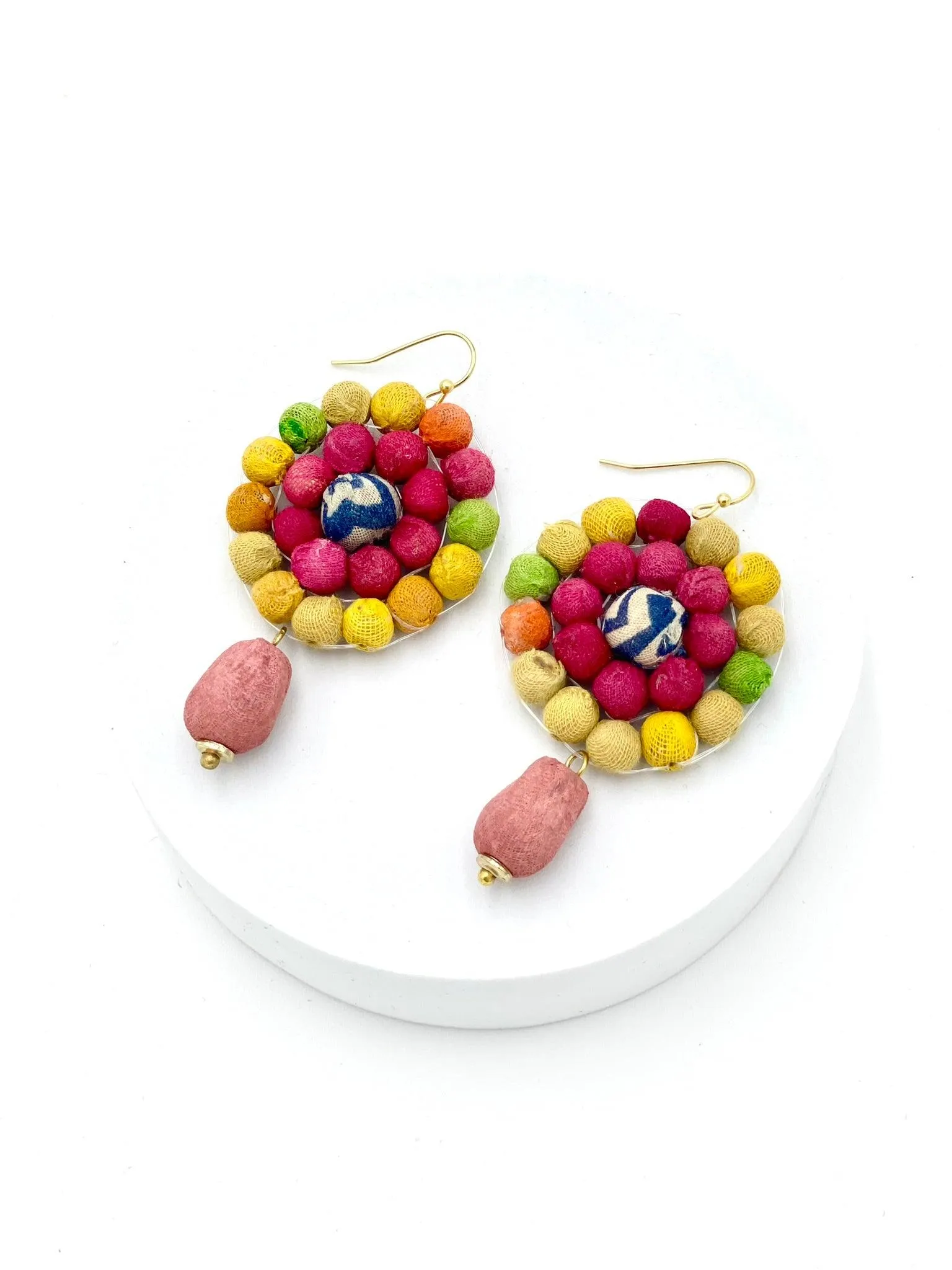 Fair Trade, Daisy Drop Earrings with Upcycled Cotton Fabric