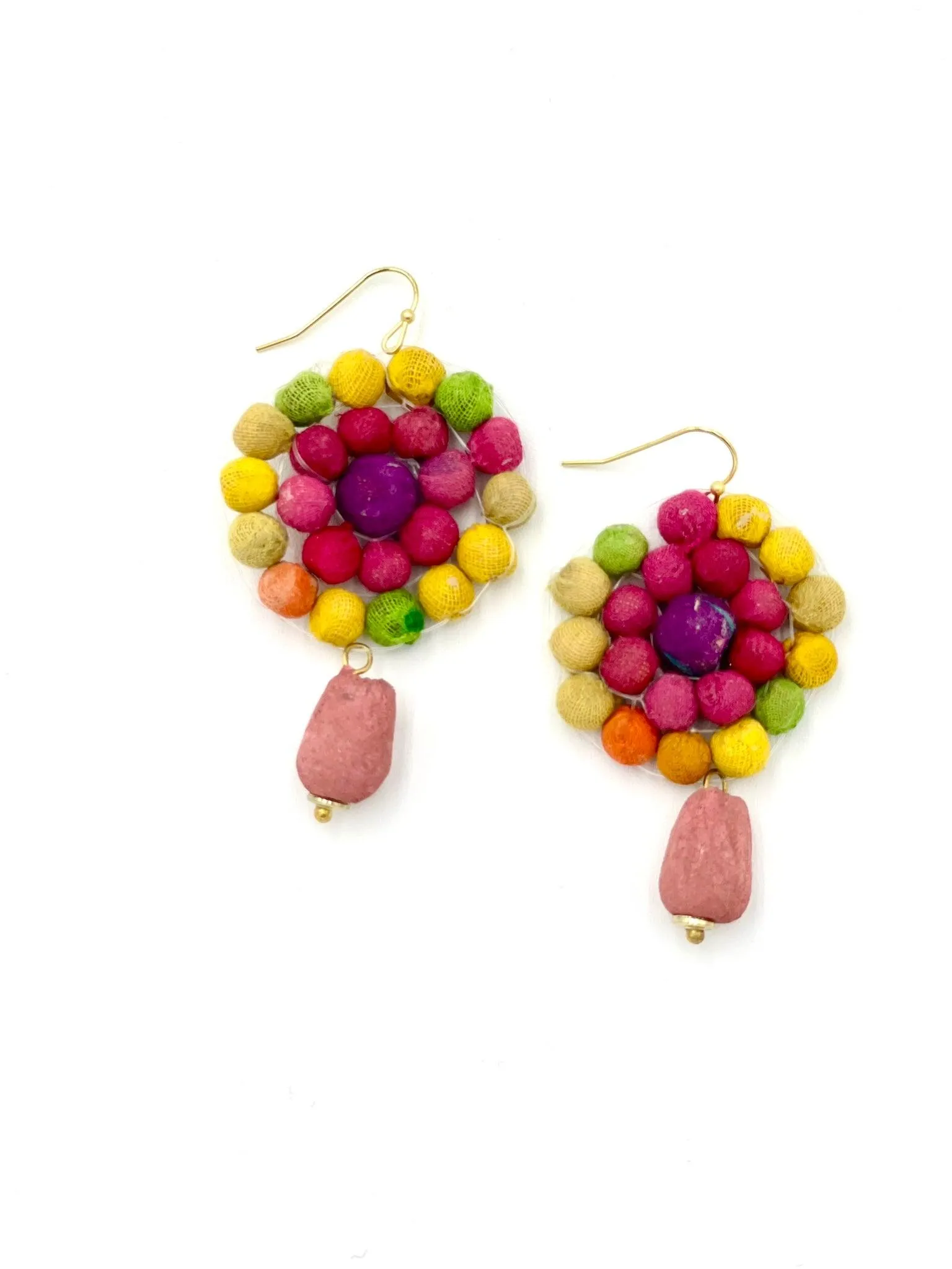 Fair Trade, Daisy Drop Earrings with Upcycled Cotton Fabric