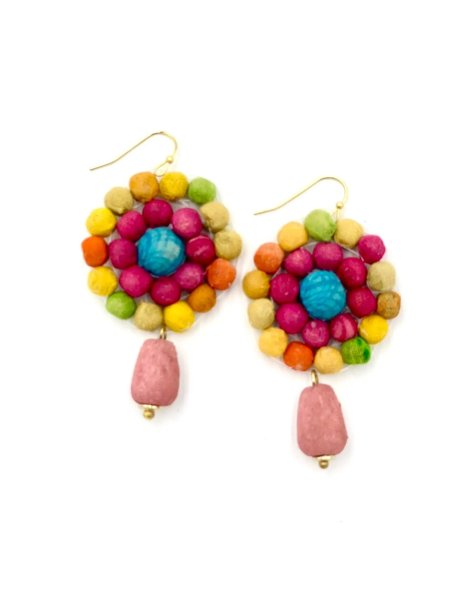 Fair Trade, Daisy Drop Earrings with Upcycled Cotton Fabric