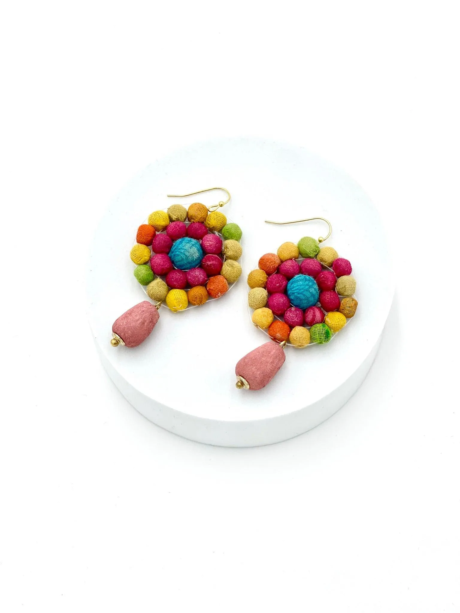 Fair Trade, Daisy Drop Earrings with Upcycled Cotton Fabric