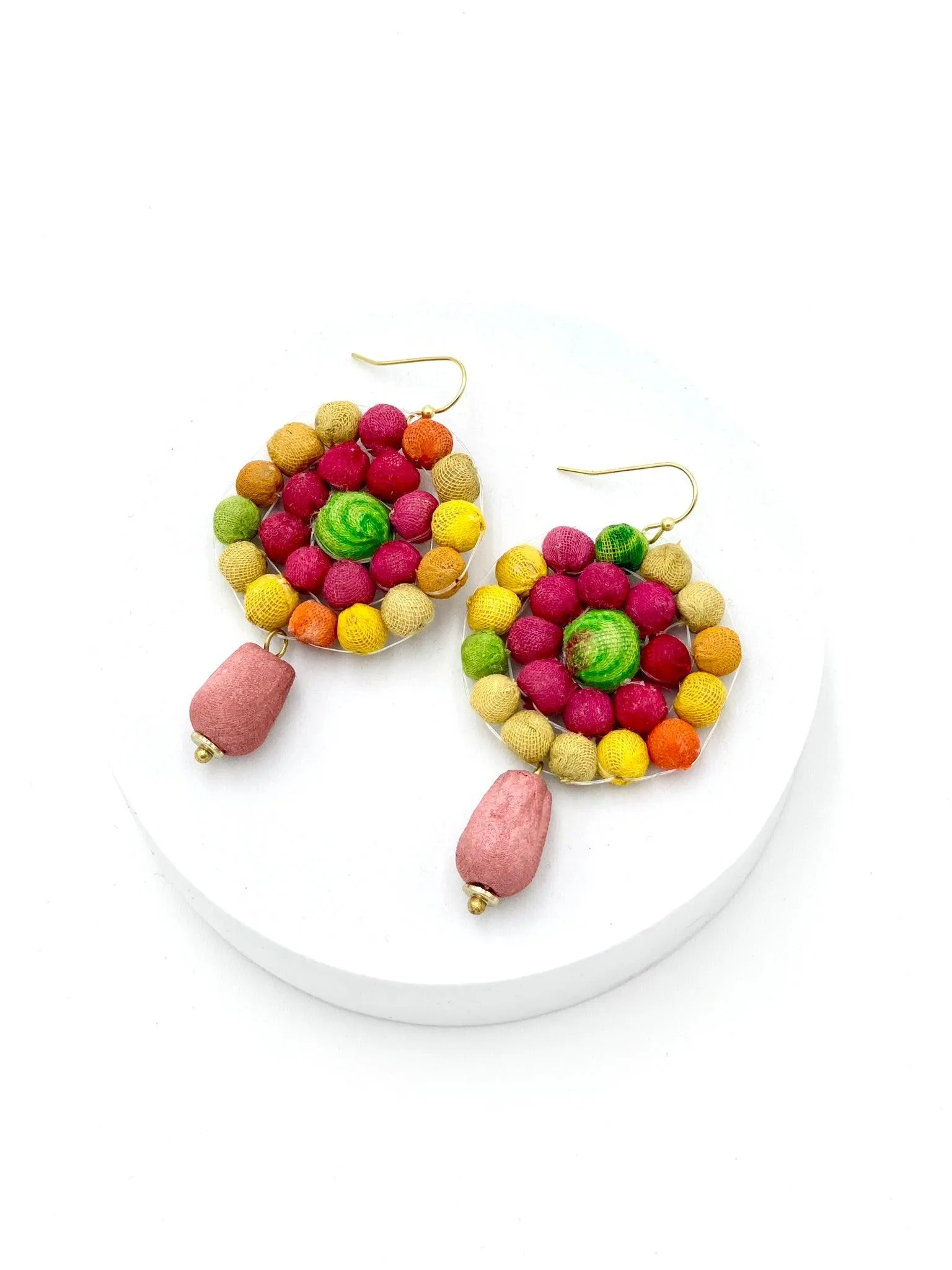 Fair Trade, Daisy Drop Earrings with Upcycled Cotton Fabric