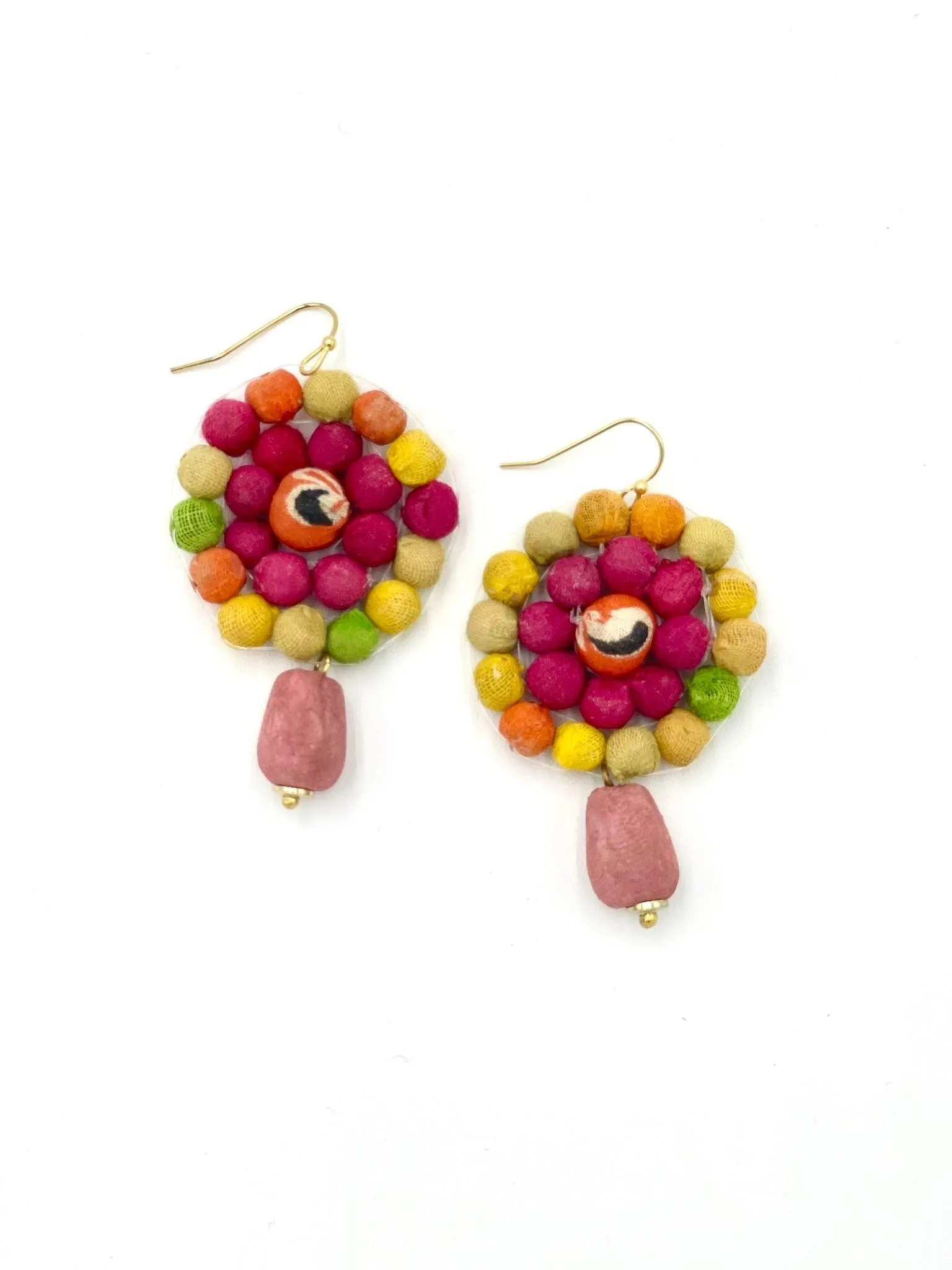 Fair Trade, Daisy Drop Earrings with Upcycled Cotton Fabric