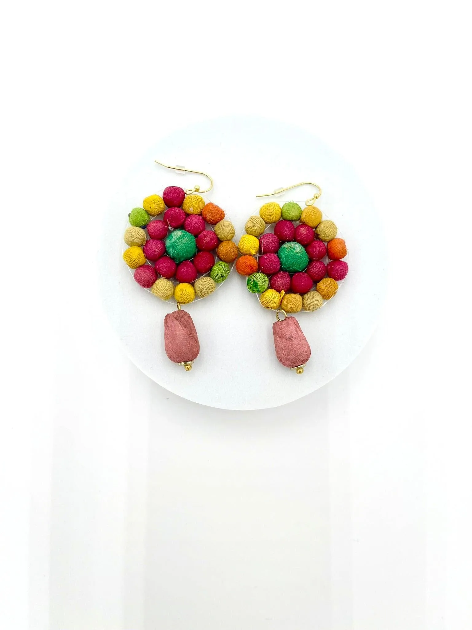 Fair Trade, Daisy Drop Earrings with Upcycled Cotton Fabric