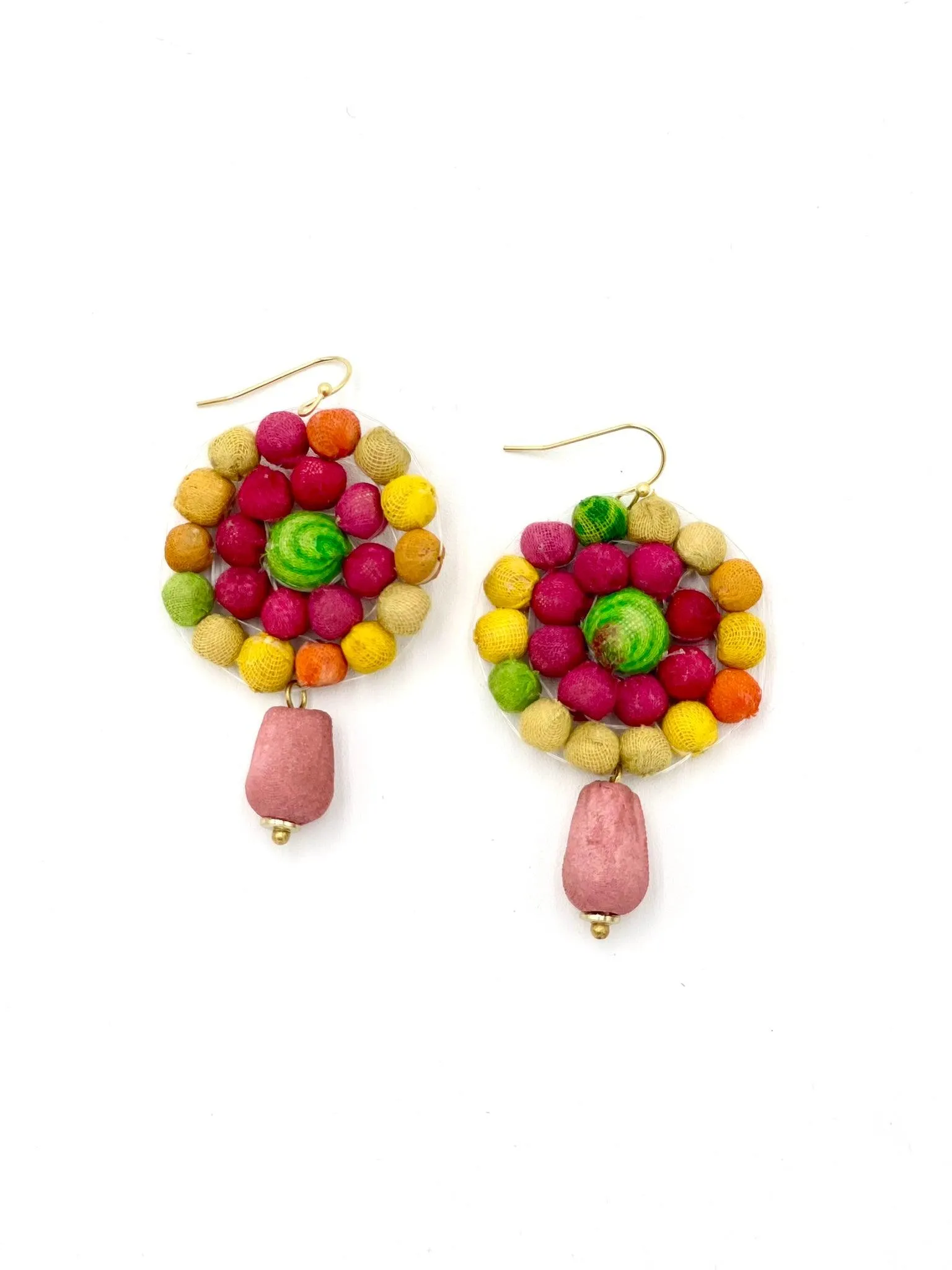 Fair Trade, Daisy Drop Earrings with Upcycled Cotton Fabric