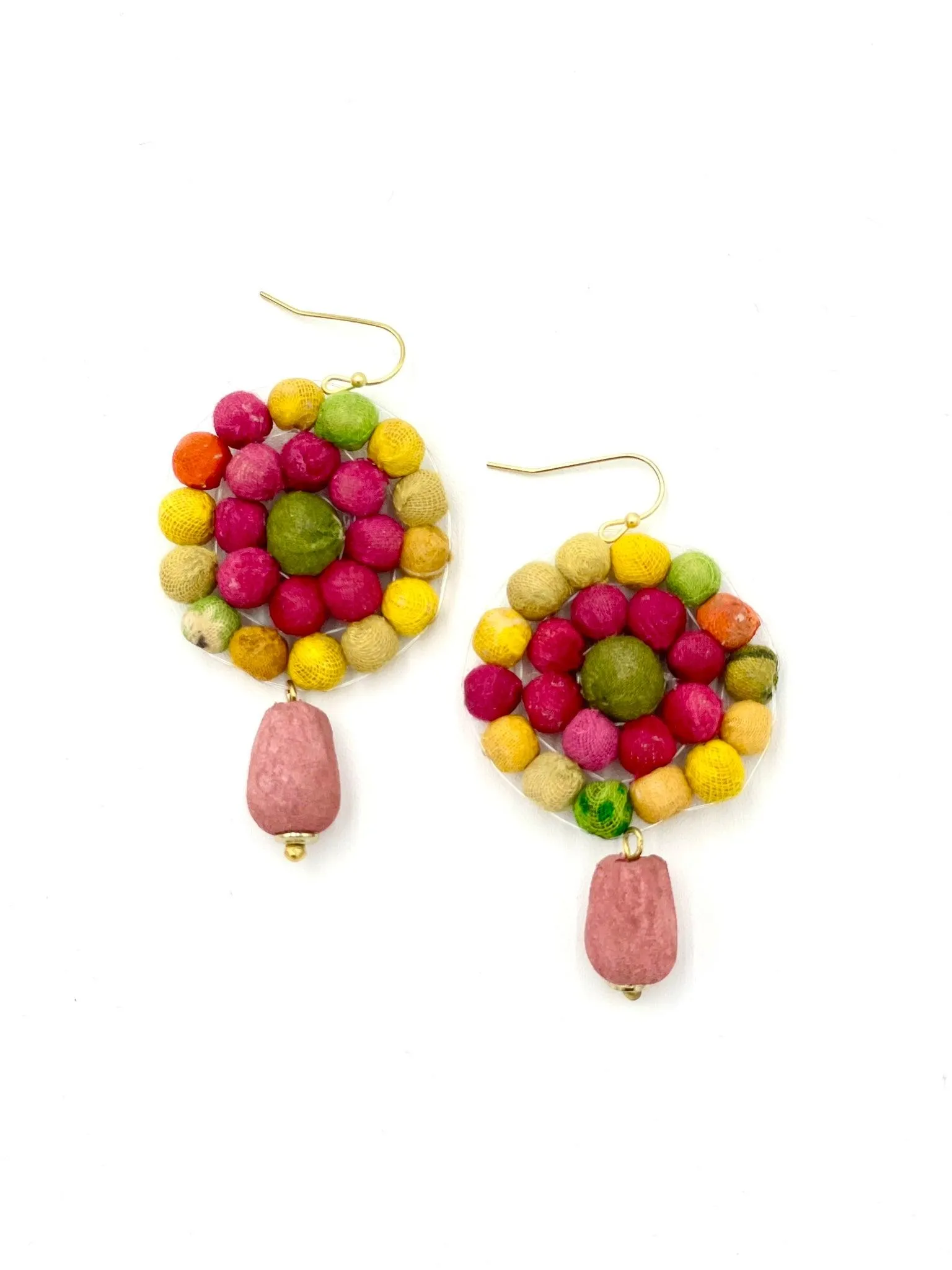 Fair Trade, Daisy Drop Earrings with Upcycled Cotton Fabric