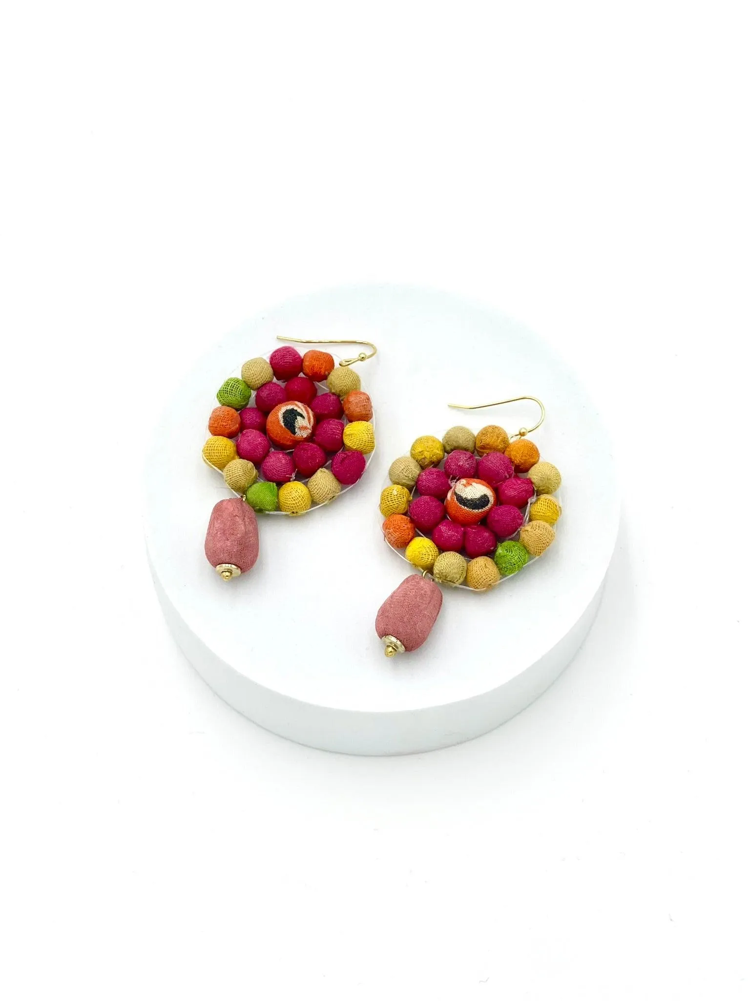 Fair Trade, Daisy Drop Earrings with Upcycled Cotton Fabric