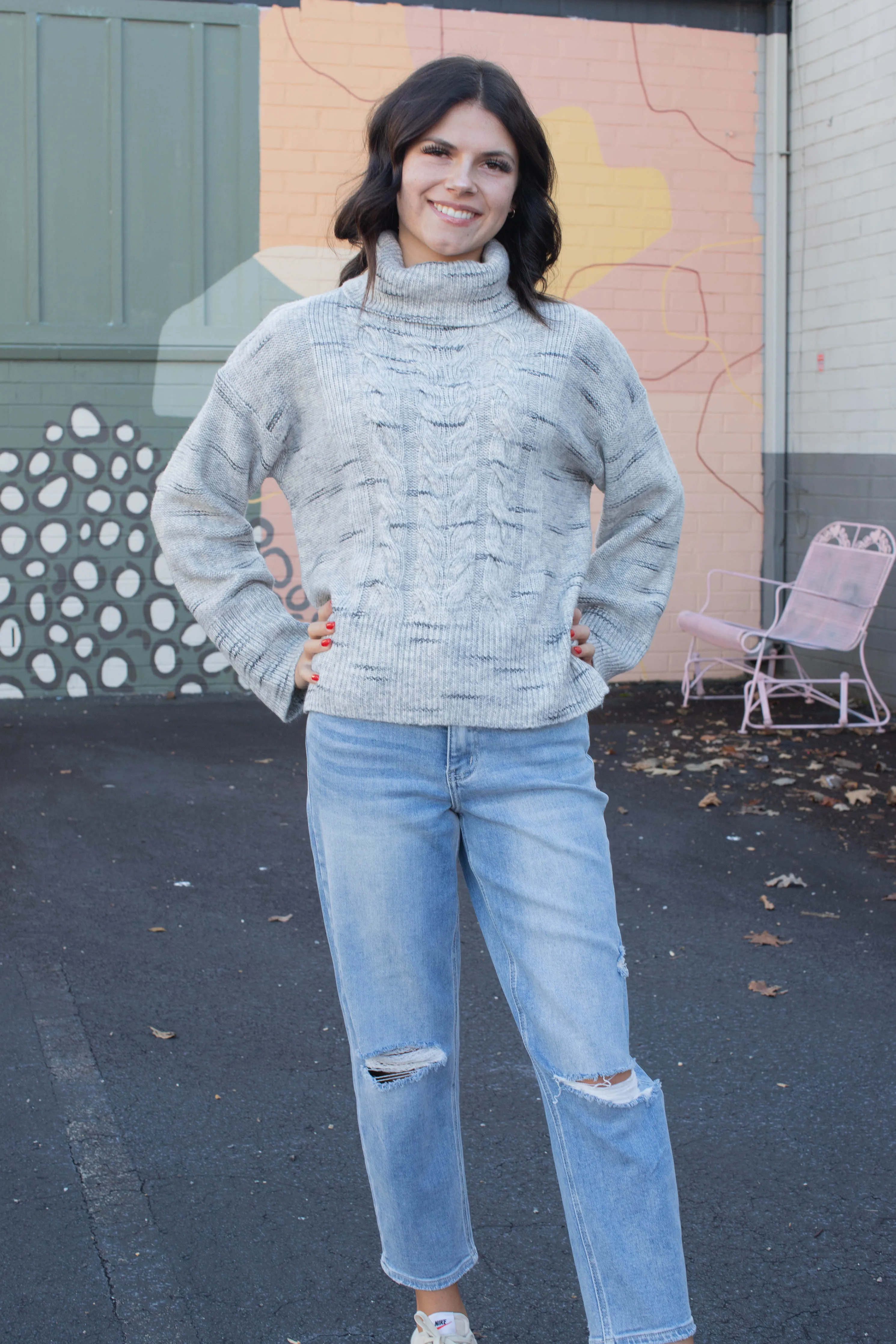 Feeling Cozy Cable Sweater, Light Grey Multi | Sanctuary