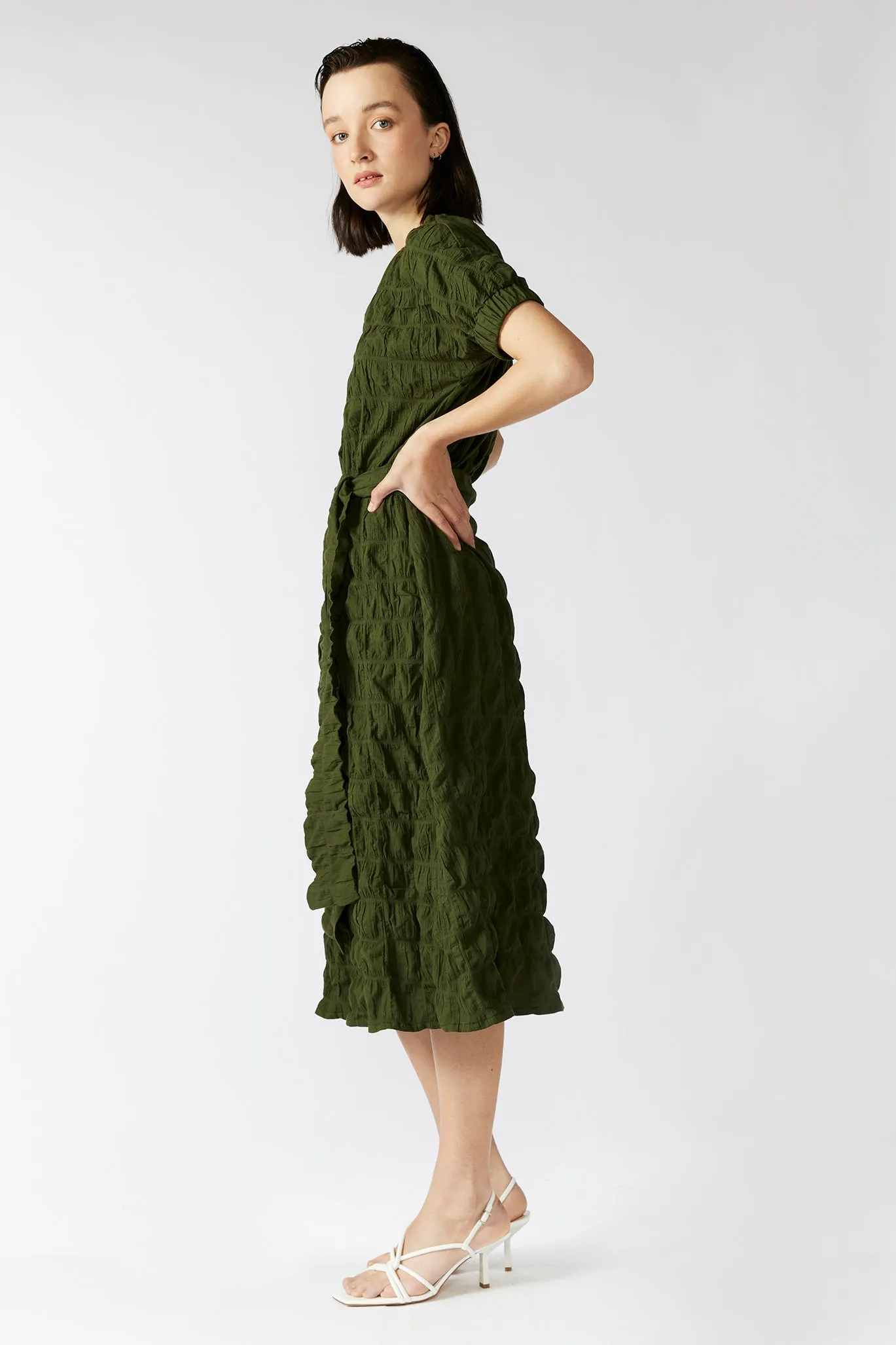 FERNERY DRESS [ Green Cotton, Short Sleeves ]