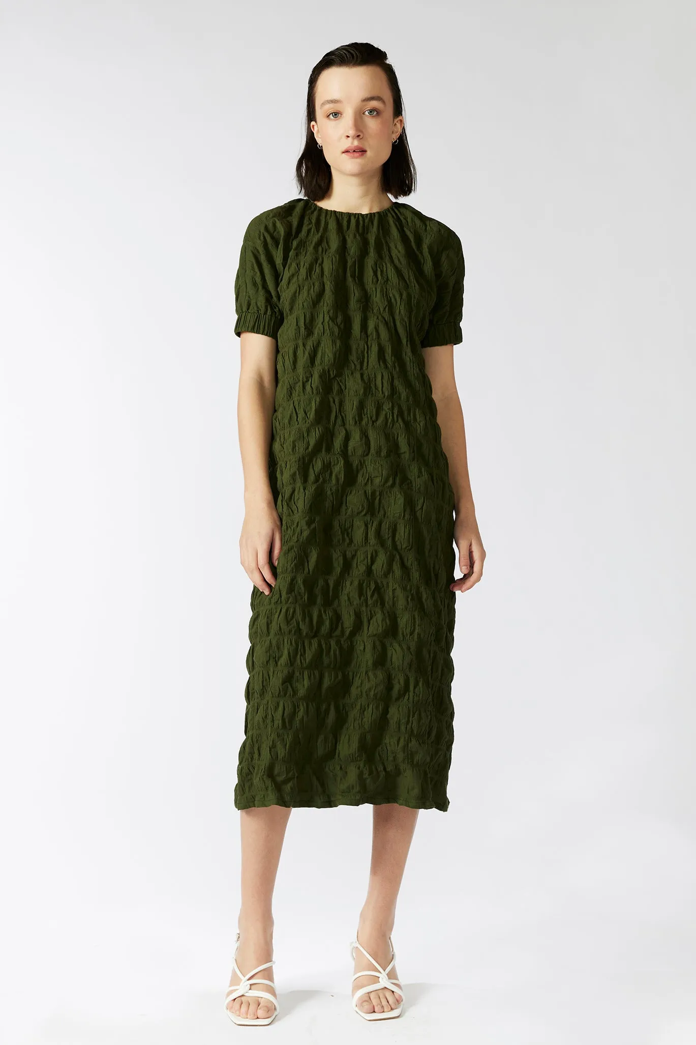 FERNERY DRESS [ Green Cotton, Short Sleeves ]