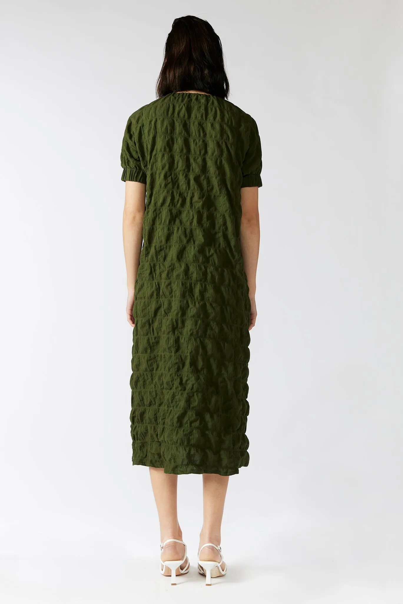 FERNERY DRESS [ Green Cotton, Short Sleeves ]