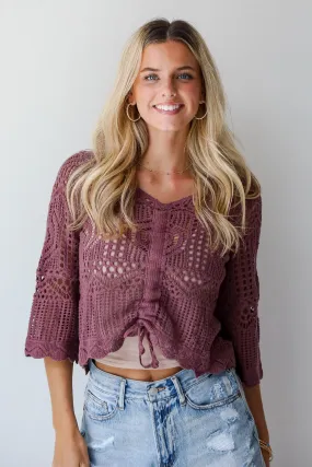 FINAL SALE - Modern Status Plum Crochet Knit Top