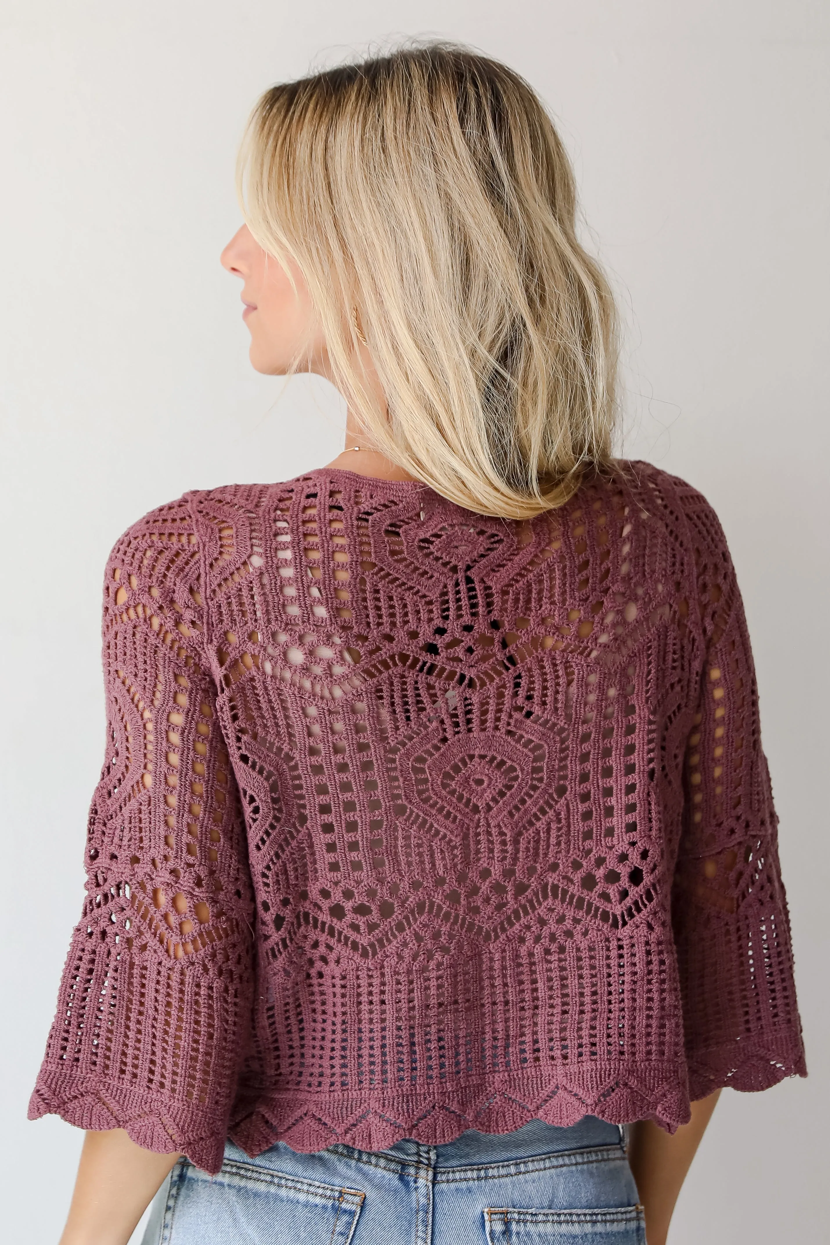 FINAL SALE - Modern Status Plum Crochet Knit Top