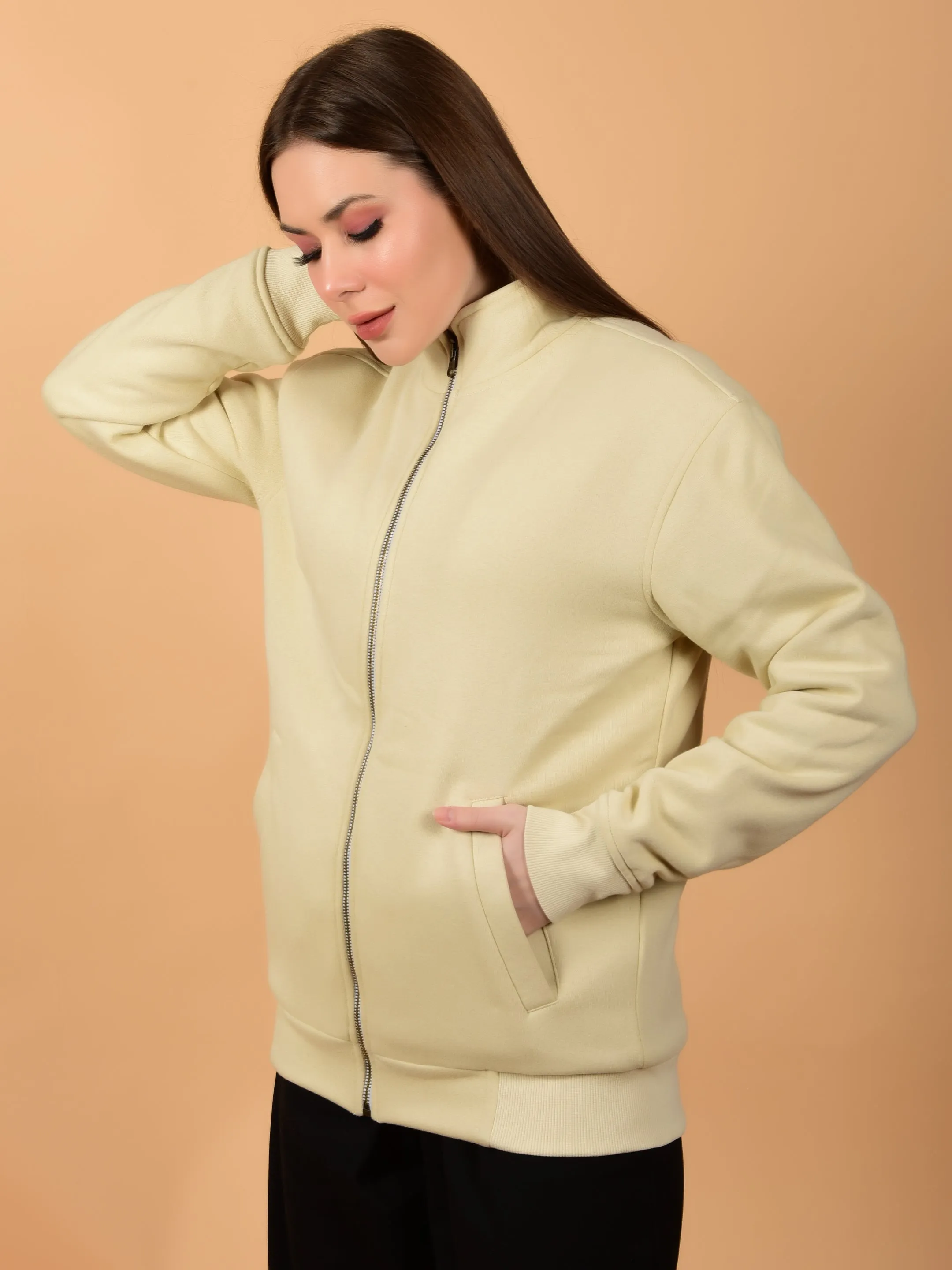 Flawless Women Trendy Beige Bomber Jacket