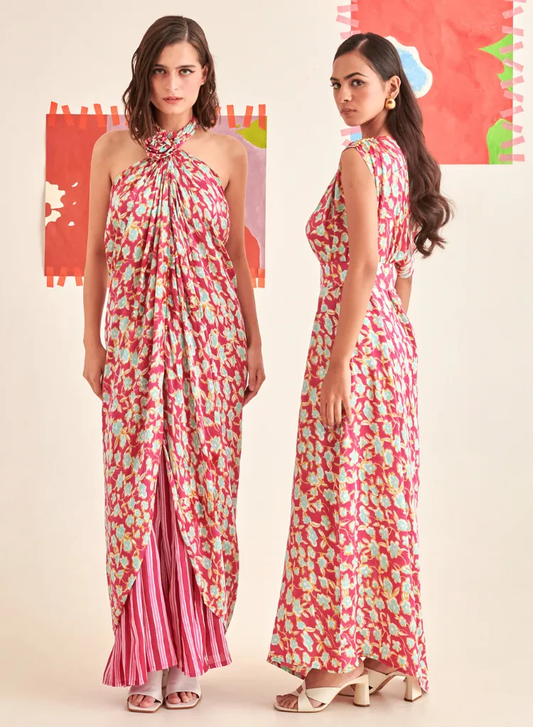 Floral Draped Dress Set