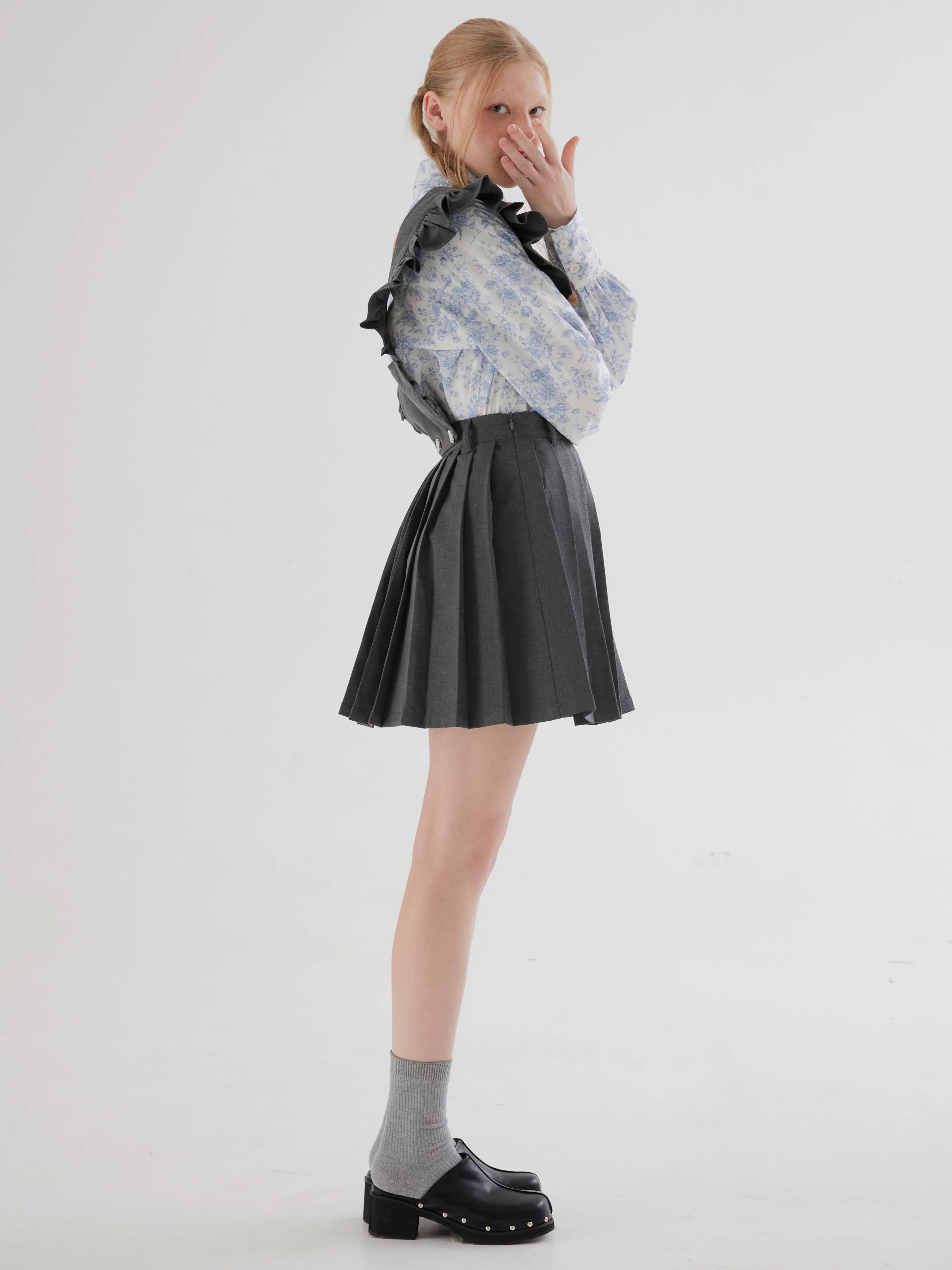 Flying Sleeve Detachable Pleated Reversible Skirt