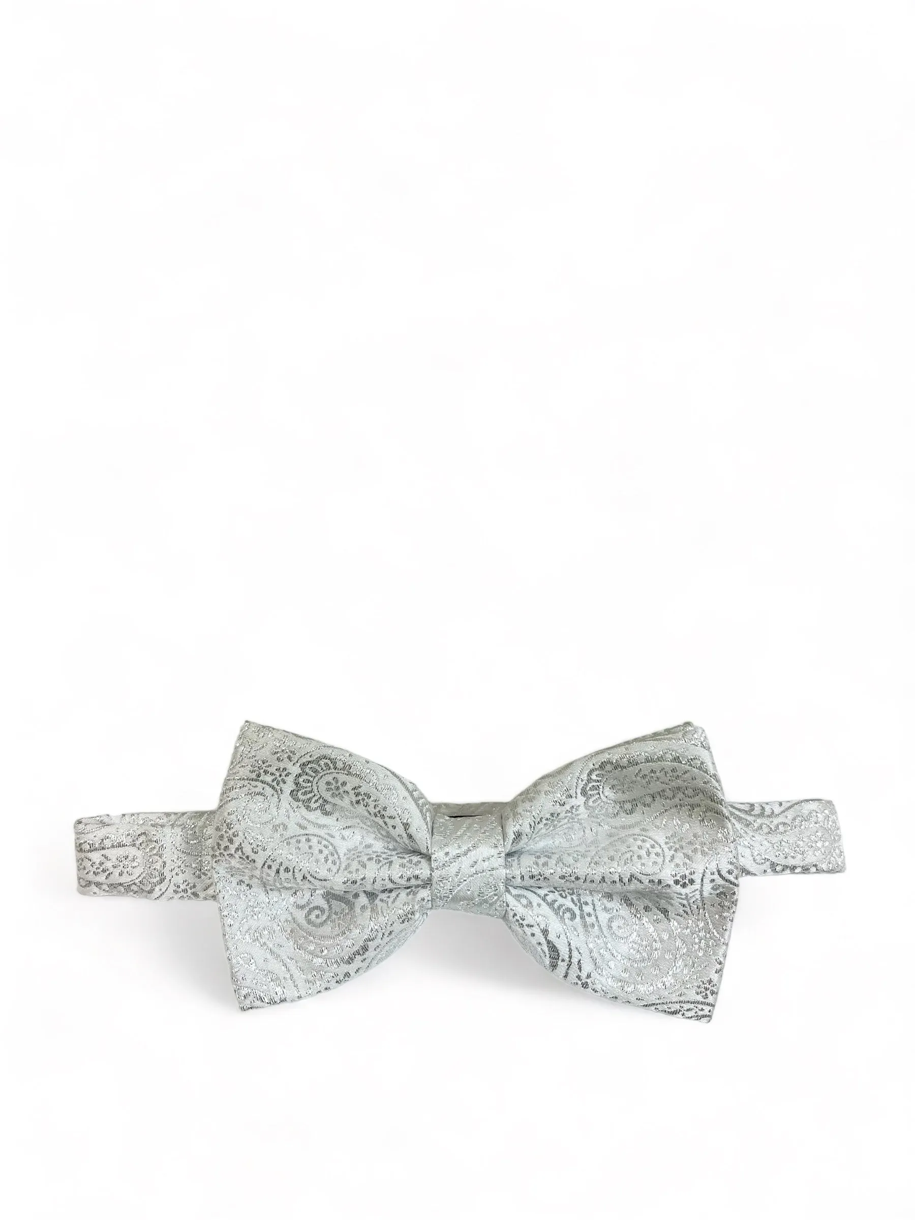 Formal White and Silver Bow Tie Set