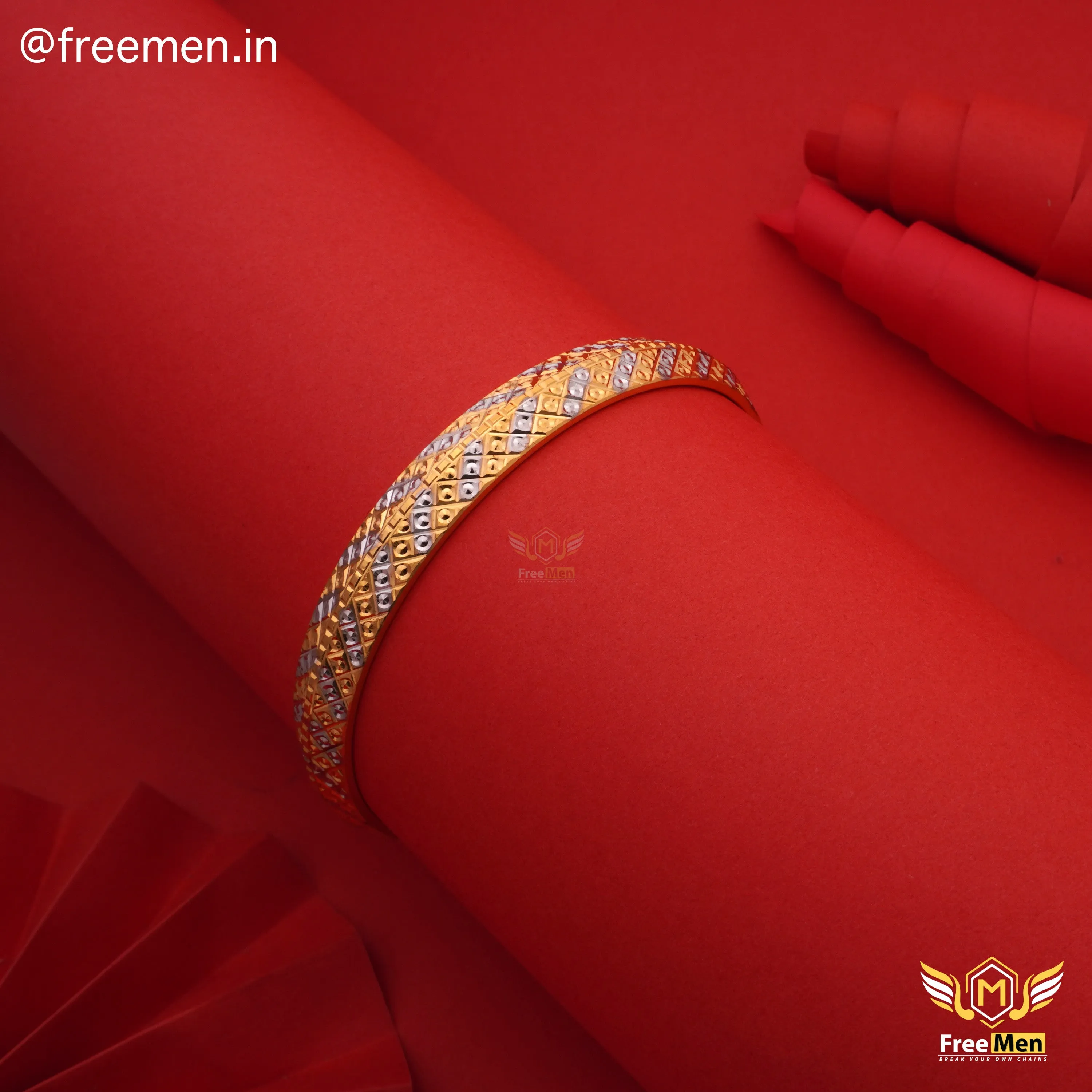 Freemen Gold Plated Aro Line Artisanal Design Kada For Men - FM207