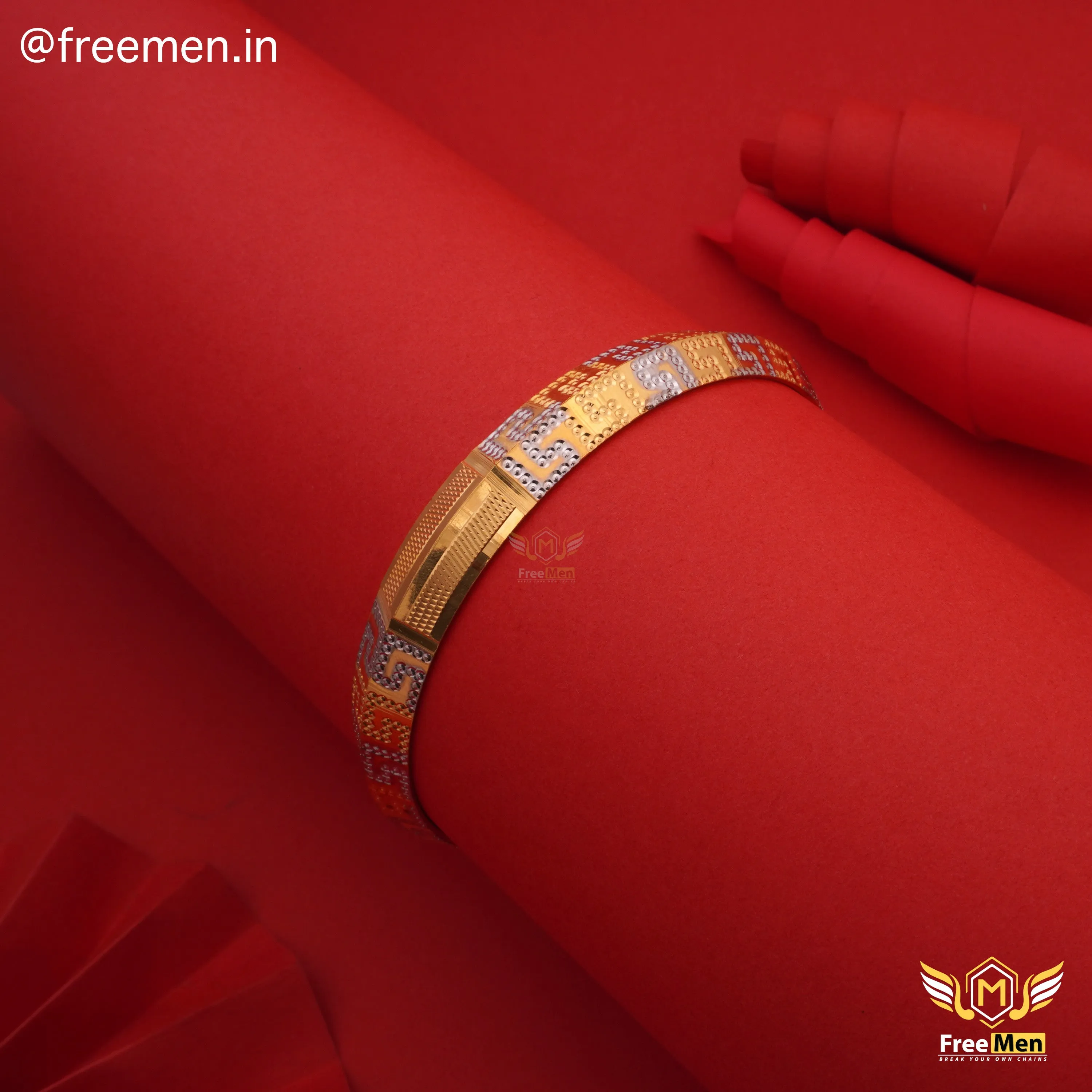 Freemen Gold Plated CNC Artisanal Design Kada For Men - FM205