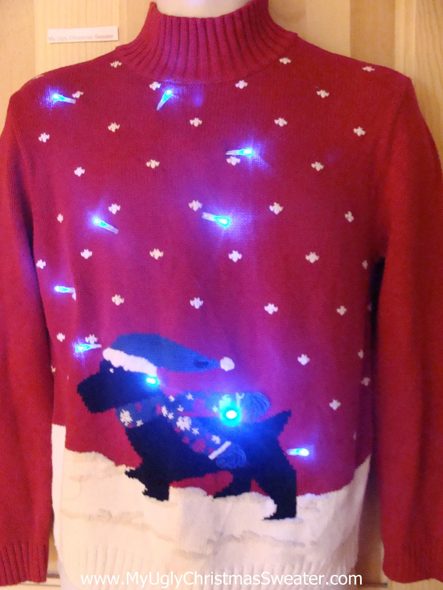 Funny Christmas Sweater with Lights Terrier Scottie Dog