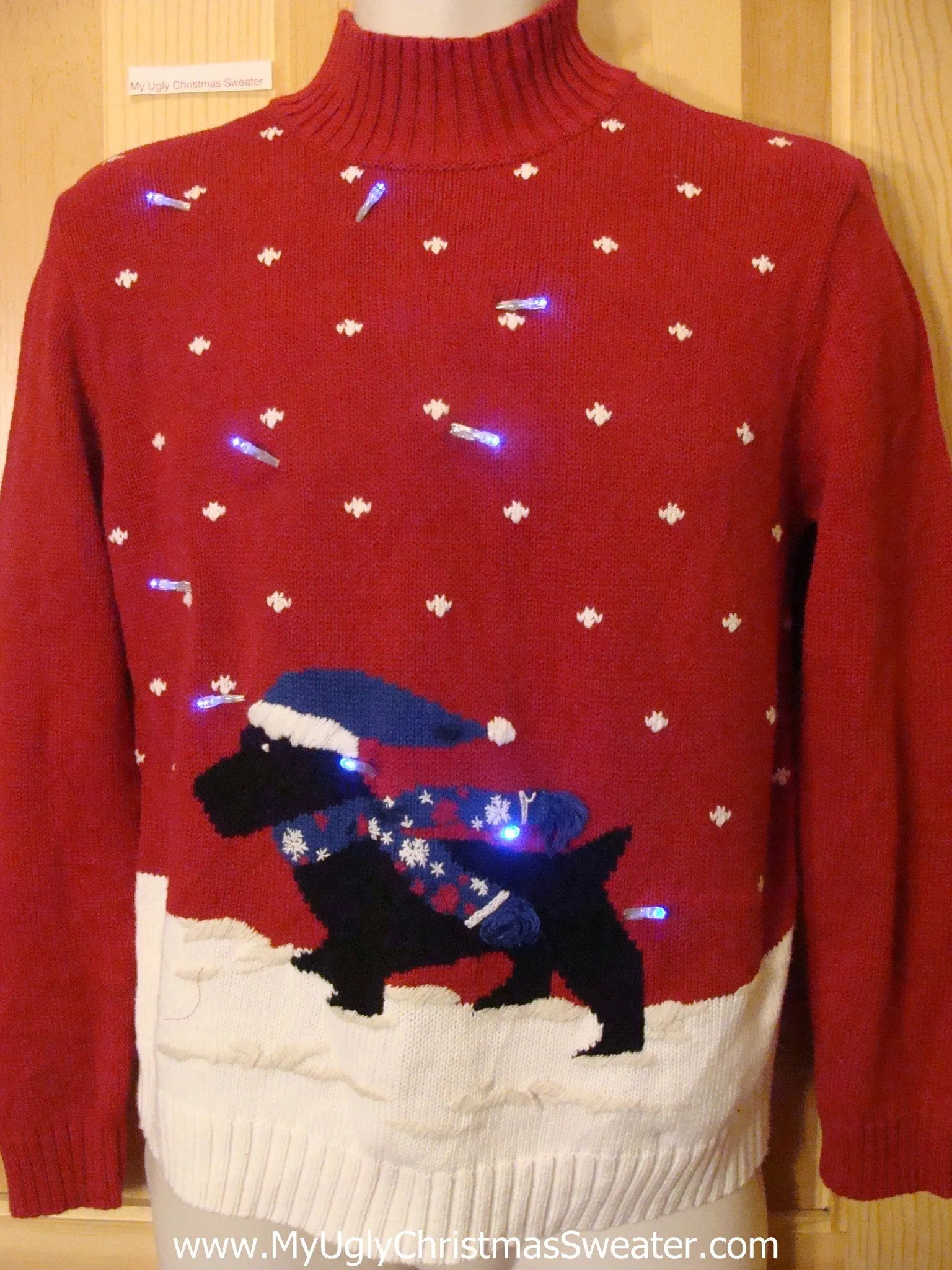 Funny Christmas Sweater with Lights Terrier Scottie Dog