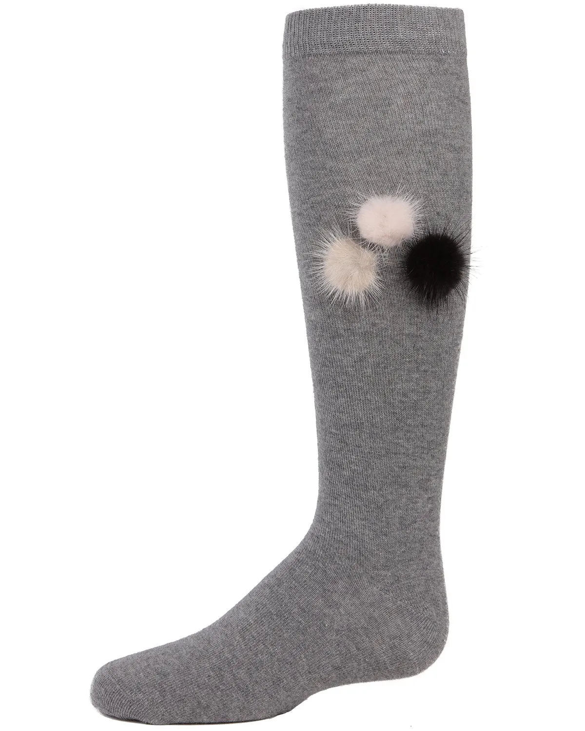 Fuzzy and Fun Girls Pom-Pom Cotton Blend Knee Socks