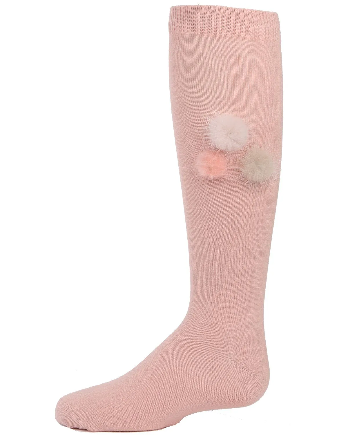 Fuzzy and Fun Girls Pom-Pom Cotton Blend Knee Socks