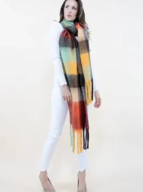 Fuzzy Multi Color Plaid Scarf