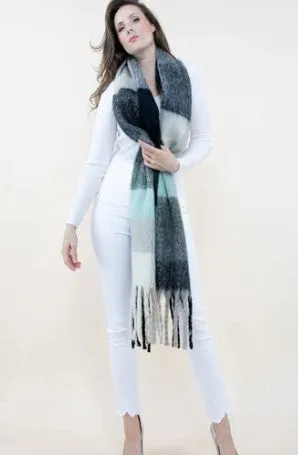 Fuzzy Multi Color Plaid Scarf