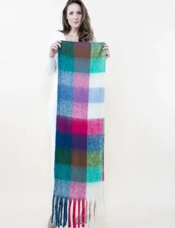 Fuzzy Multi Color Plaid Scarf