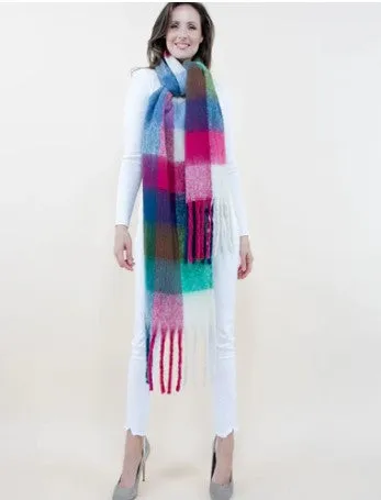 Fuzzy Multi Color Plaid Scarf