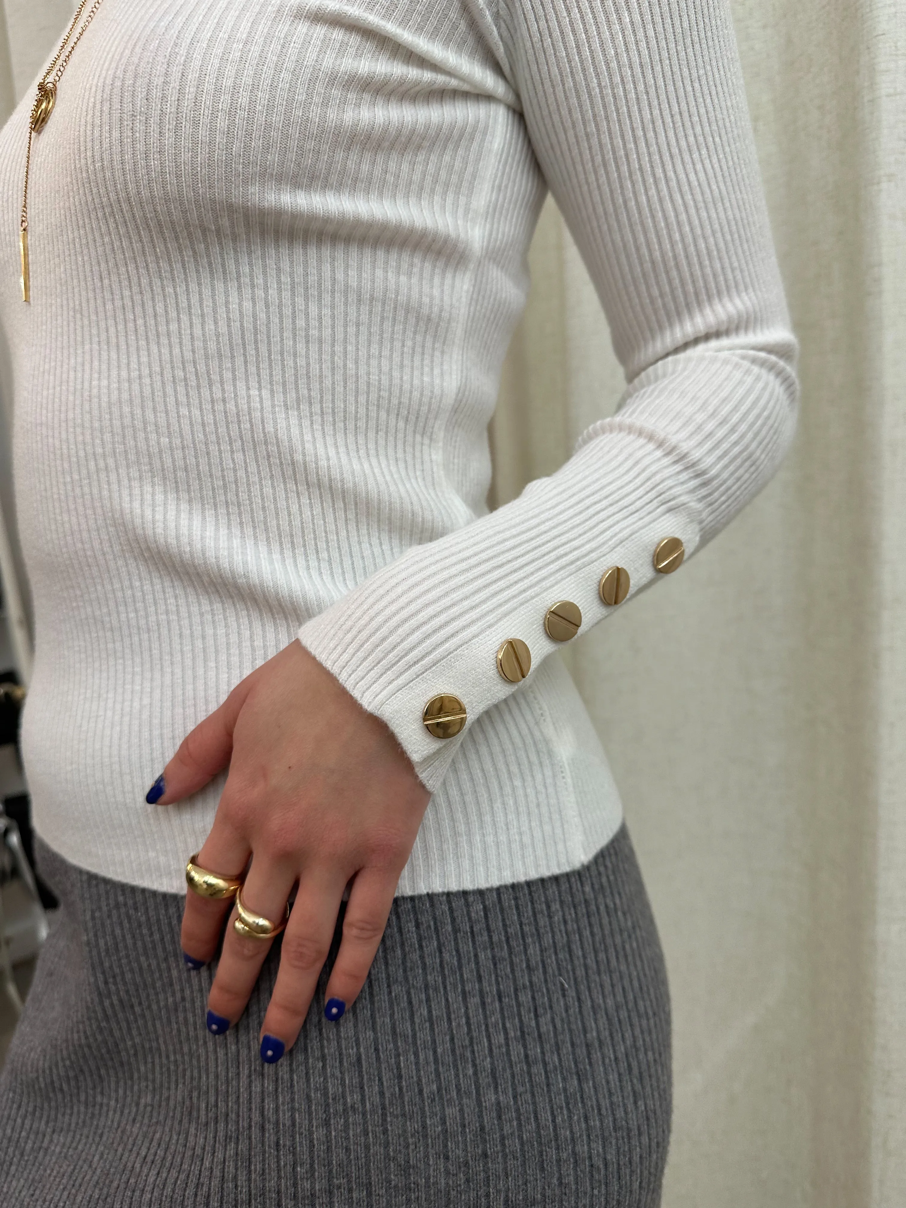 gold buttons cuff detail knit top