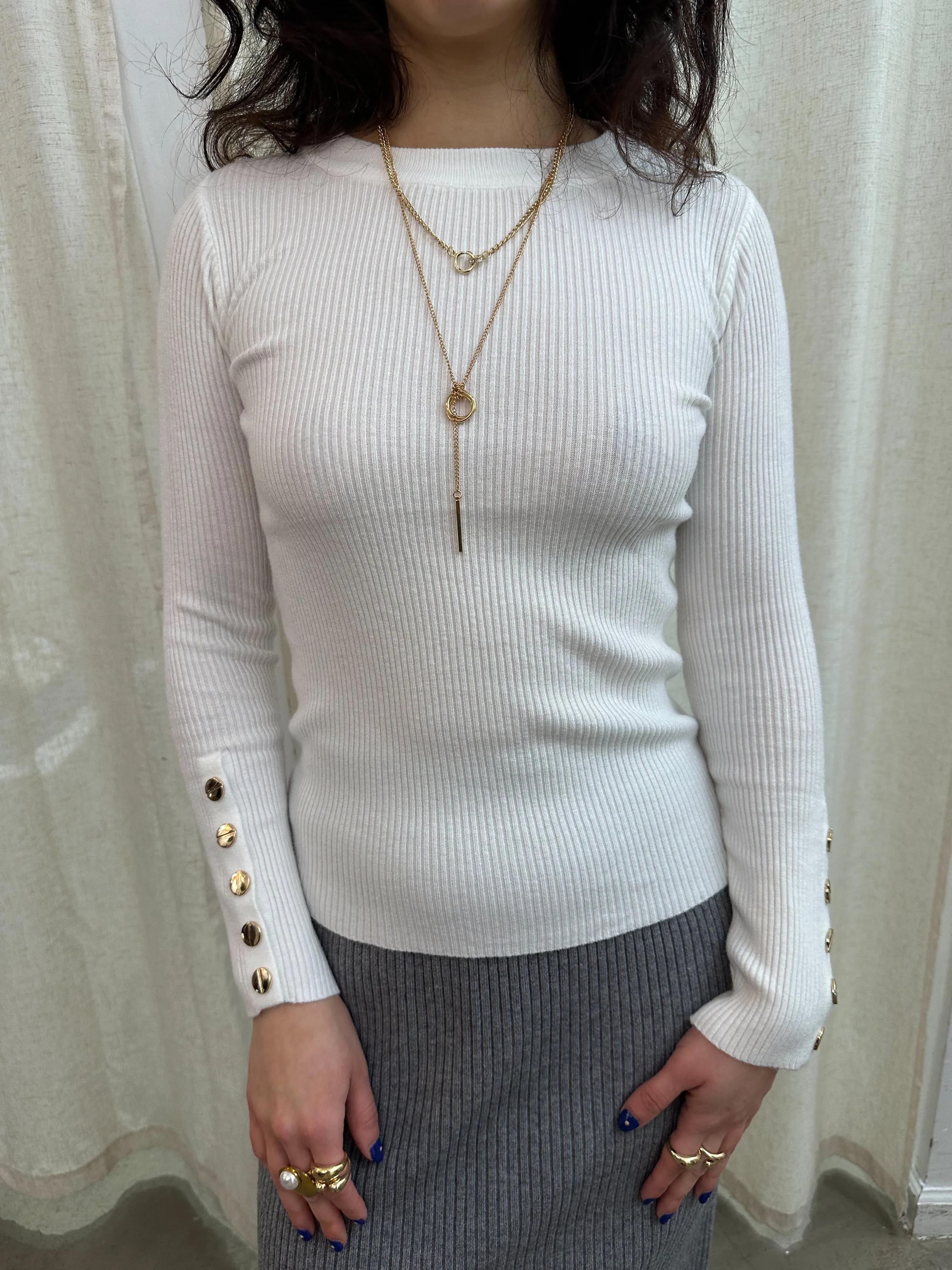 gold buttons cuff detail knit top