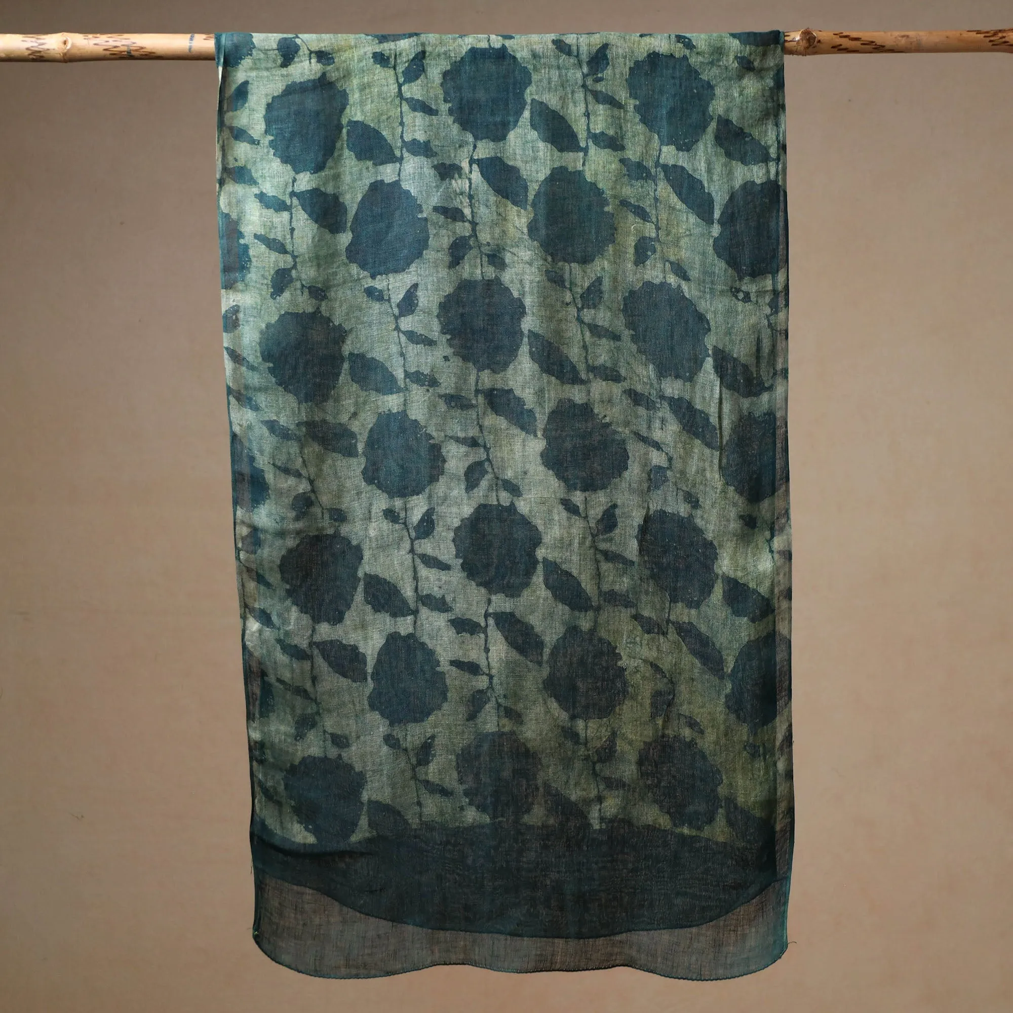 Green - Bindaas Block Printed Natural Dyed Linen Handloom Stole 10