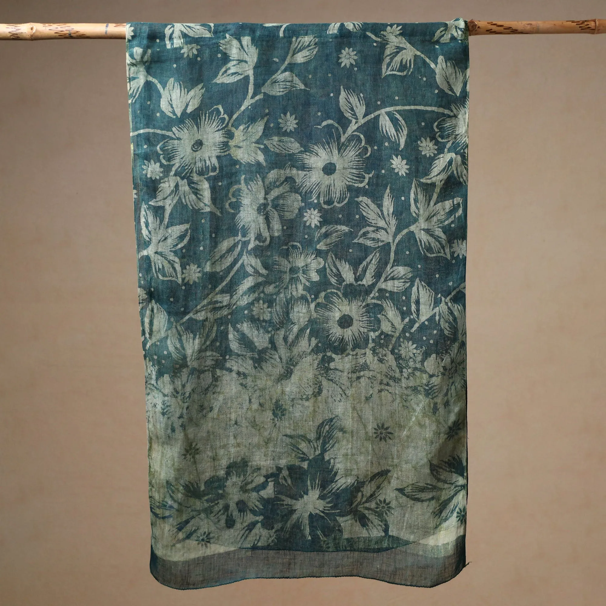 Green - Bindaas Block Printed Natural Dyed Linen Handloom Stole 12